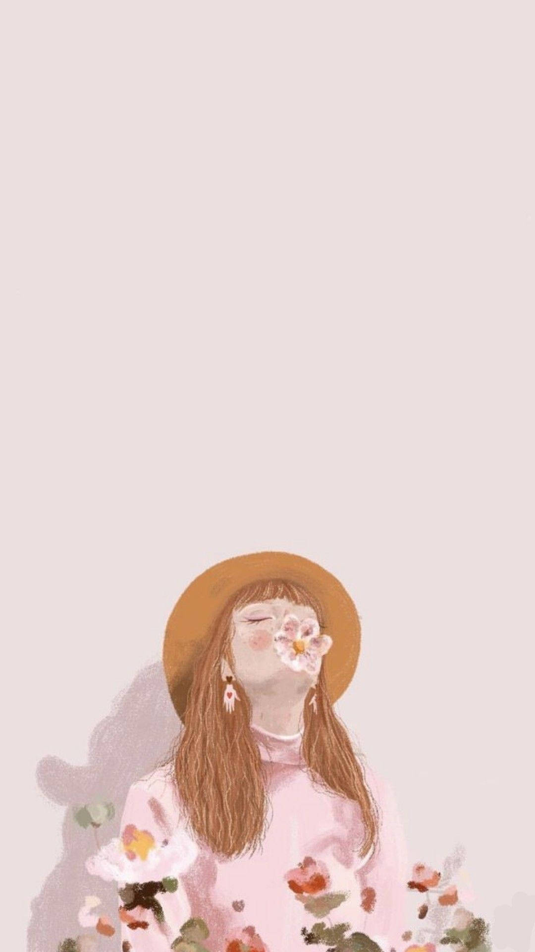 ภาพวาดสาวสวยสไตล์อาร์ตสีชมพู วอลเปเปอร์