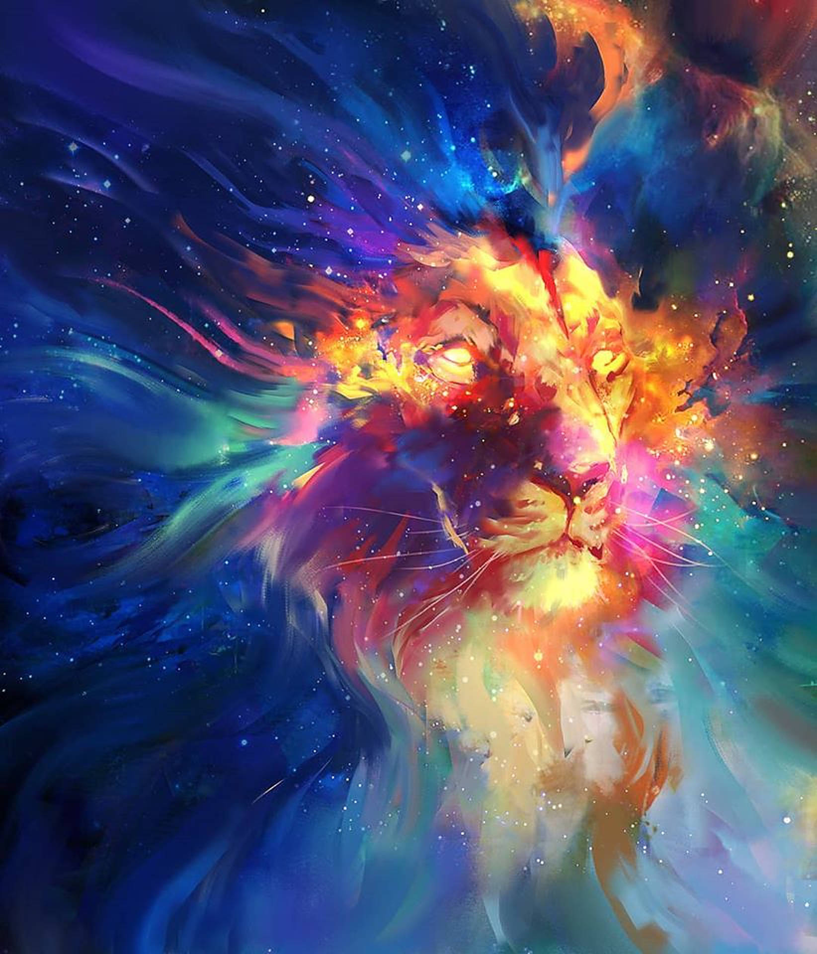 ภาพวาดสิงโตกาแล็กซีสีรุ้ง วอลเปเปอร์