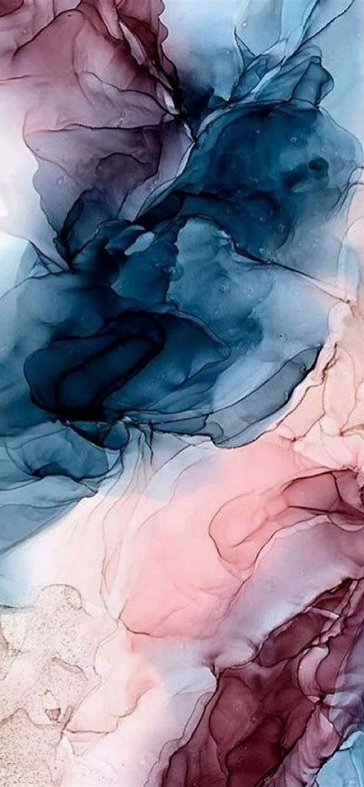 ภาพวาดสีน้ำสีฟ้าและชมพูบนผนัง วอลเปเปอร์