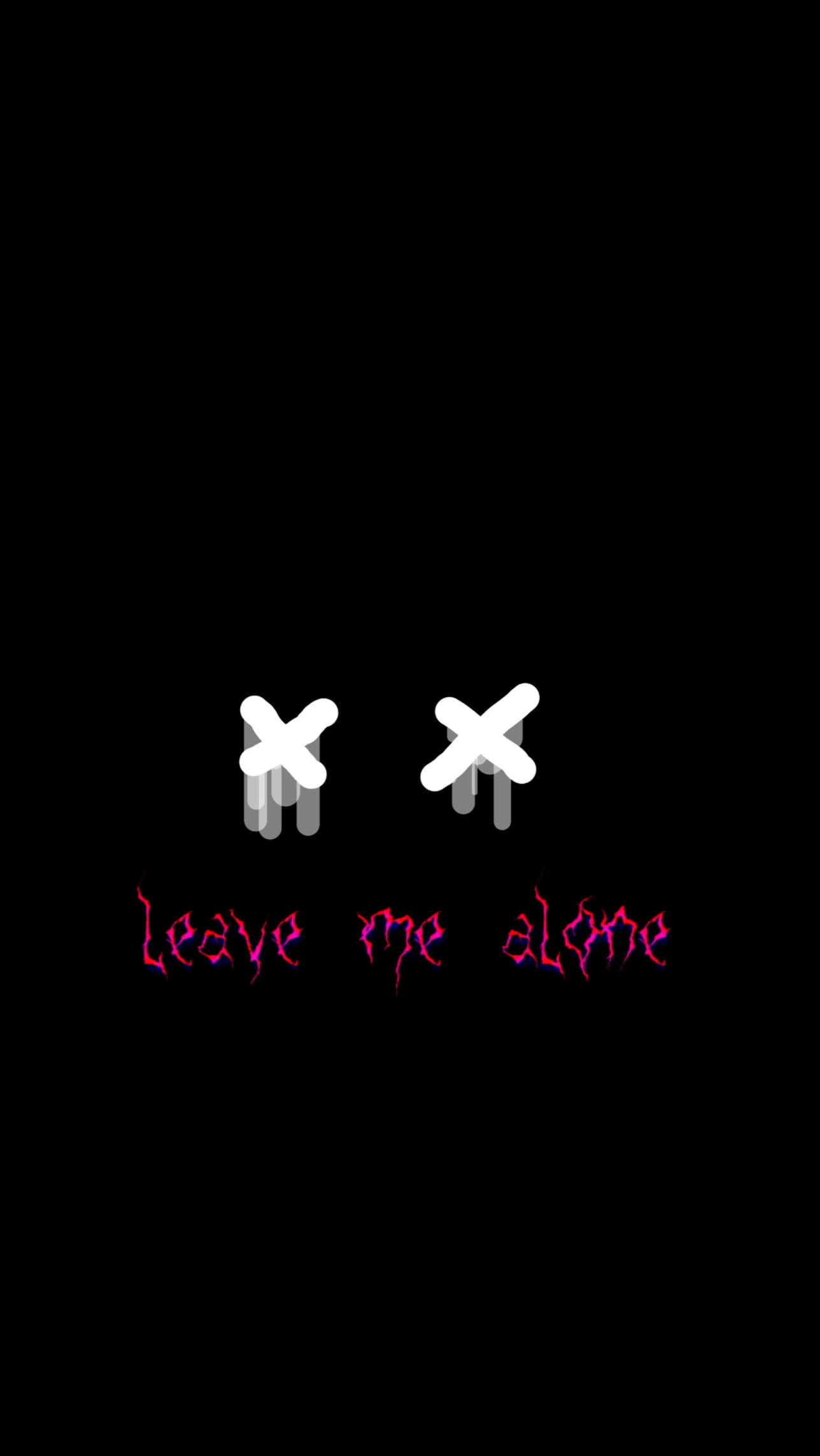 ภาพวาดสื่ออารมณ์ที่มีดวงตาเป็นรูปกากบาท พร้อมข้อความว่า Leave Me Alone วอลเปเปอร์