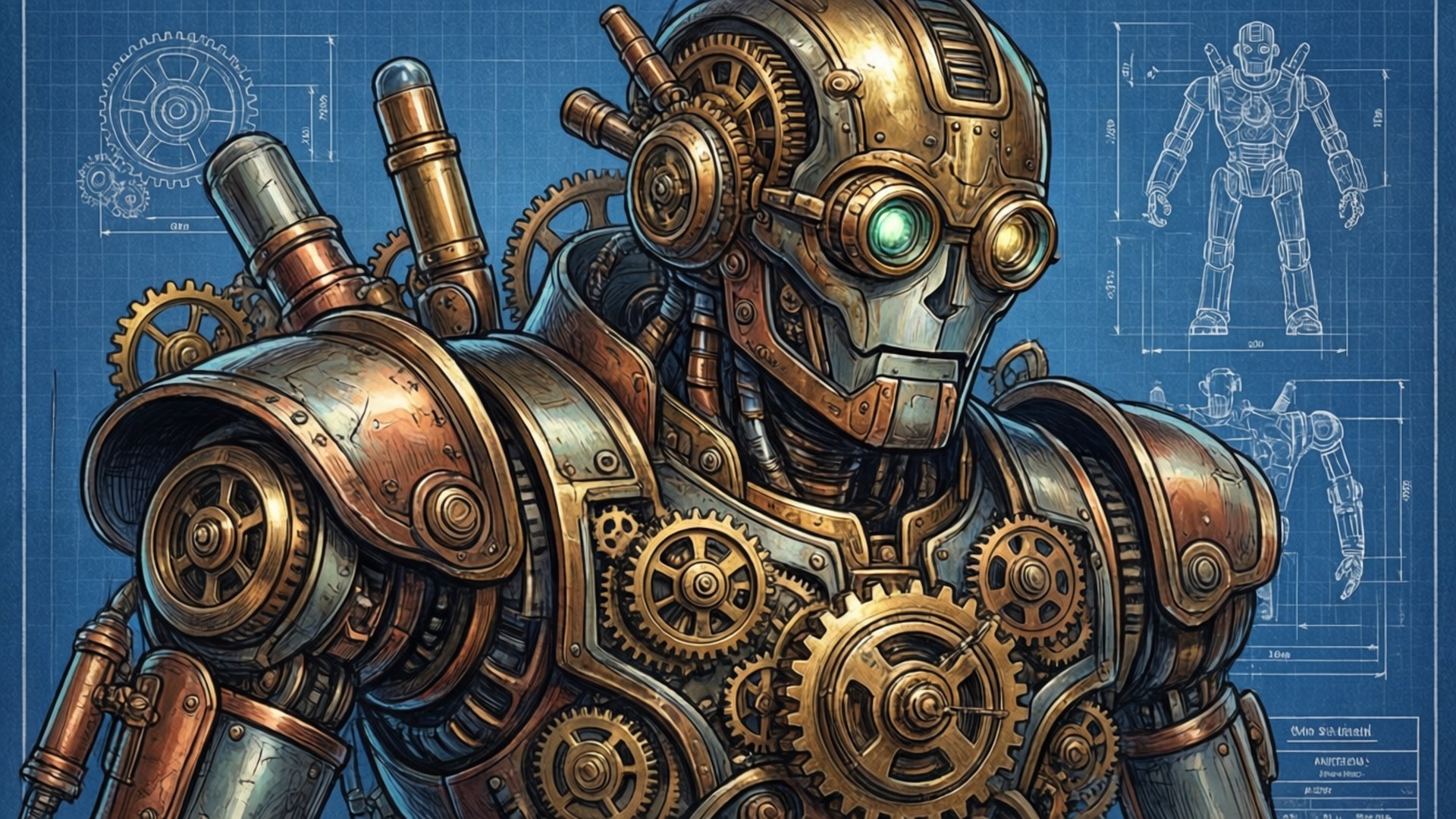 ภาพวาดสุดเท่ของหุ่นยนต์สตีมพังค์ วอลเปเปอร์