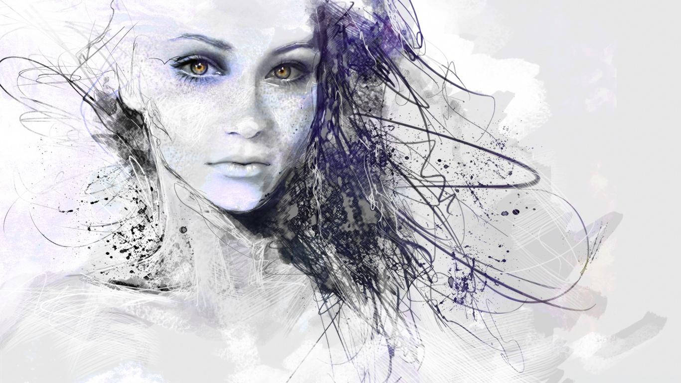 ภาพวาดสุดเท่สตรีท่าทางสาดสี วอลเปเปอร์