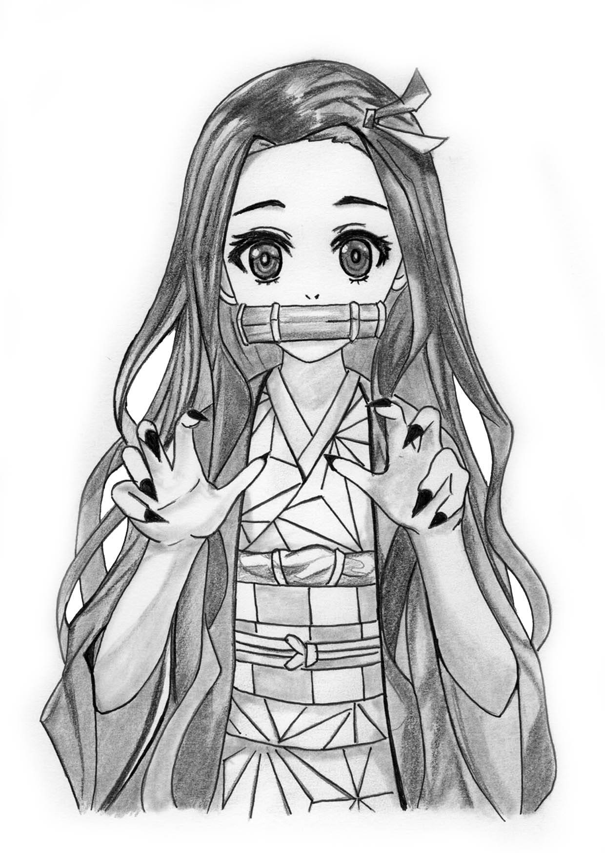 ภาพวาดสเก็ตช์ดินสอปีศาจเนซึโกะจากดาบพิฆาต วอลเปเปอร์