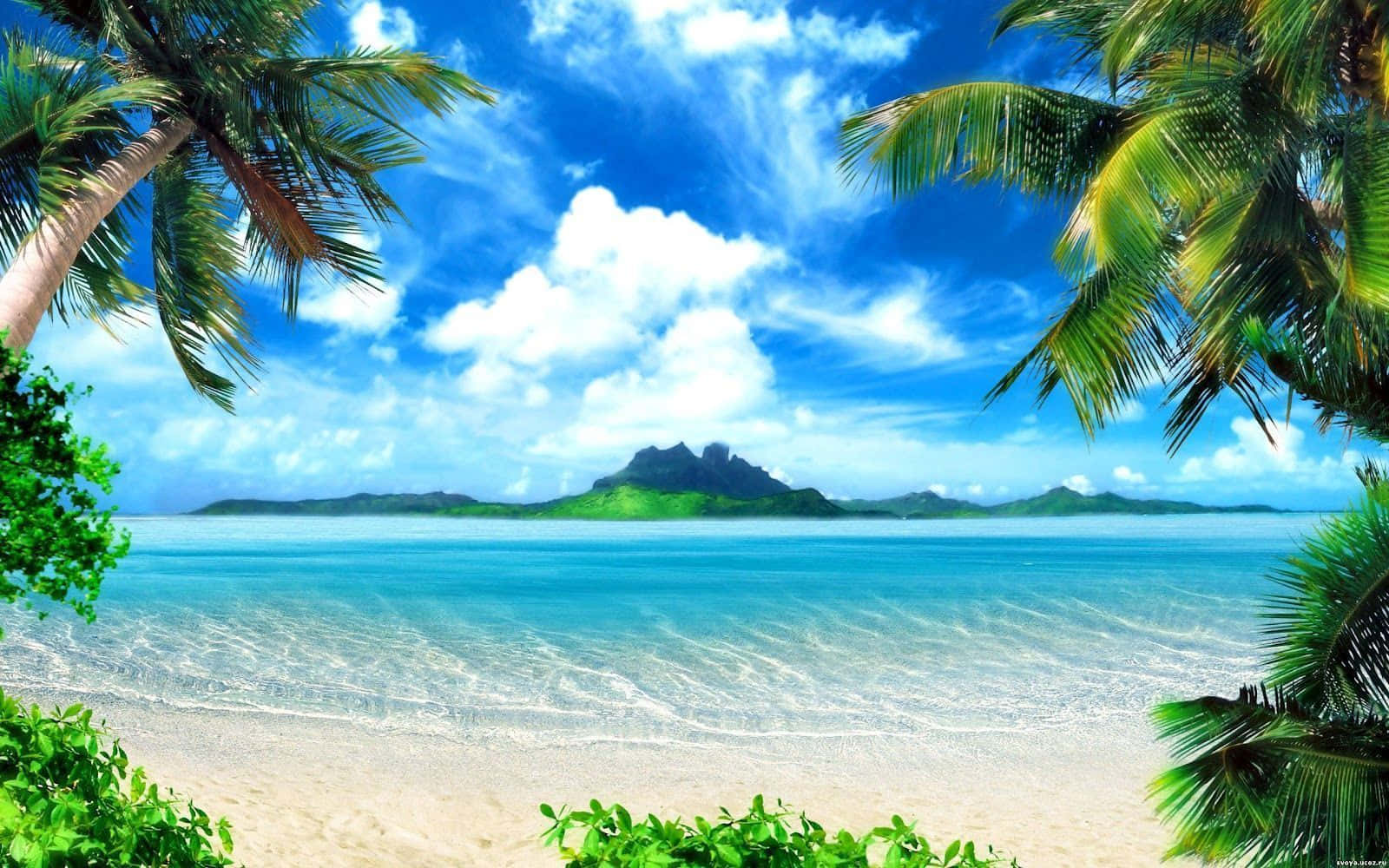 ภาพวาดเกาะเขตร้อนบนเดสก์ท็อปทิวทัศน์สวยงาม วอลเปเปอร์