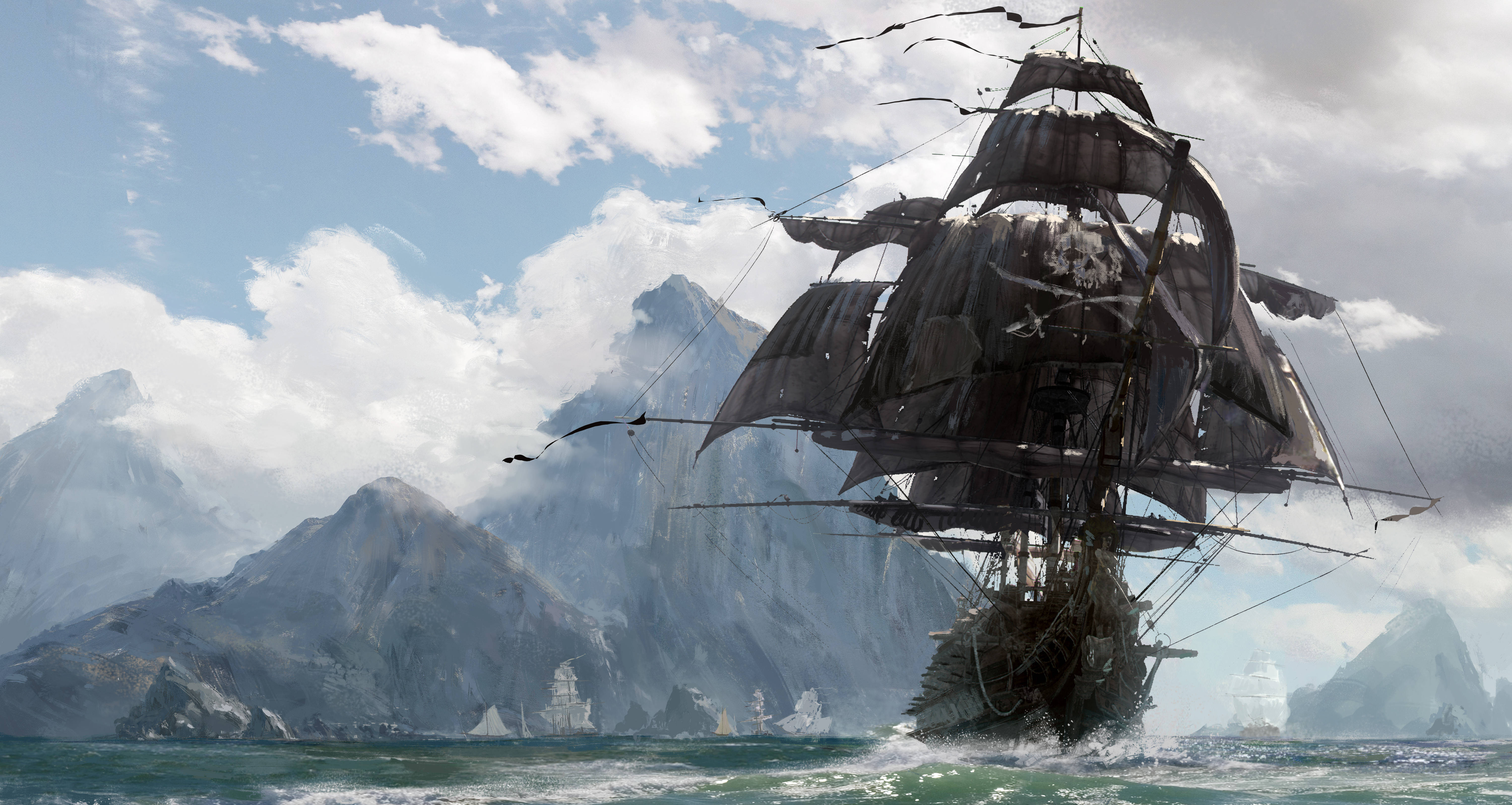 ภาพวาดเรือโจรสลัดความละเอียด 4K วอลเปเปอร์