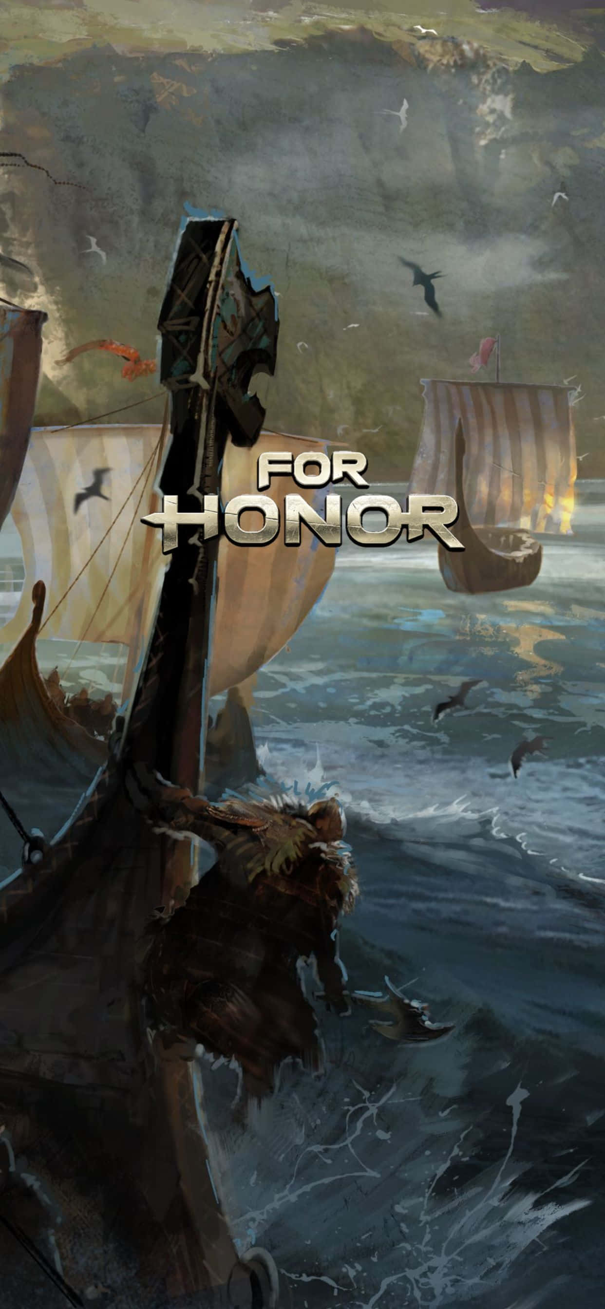 ภาพวาดเรือในมหาสมุทรมีเรืออีกใบอยู่ด้านหลัง วอลเปเปอร์