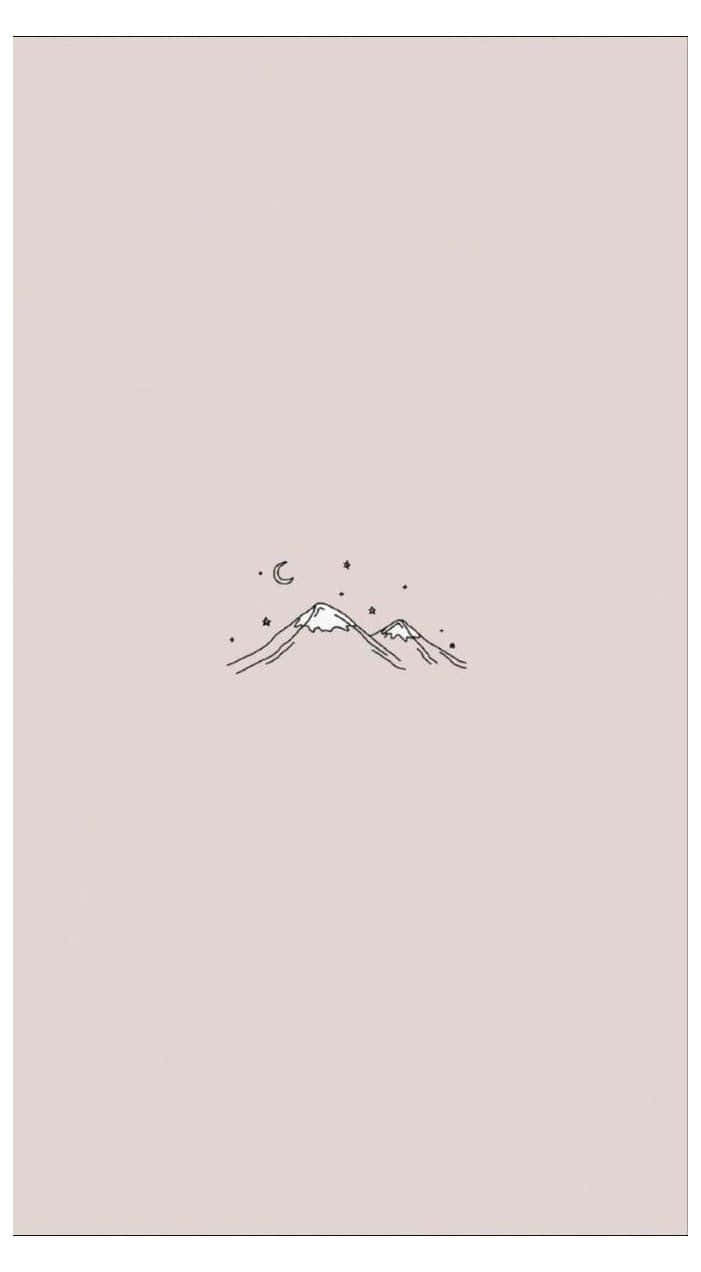ภาพวาดเล็กๆ ของภูเขาและเมฆบนพื้นหลังสีชมพู วอลเปเปอร์