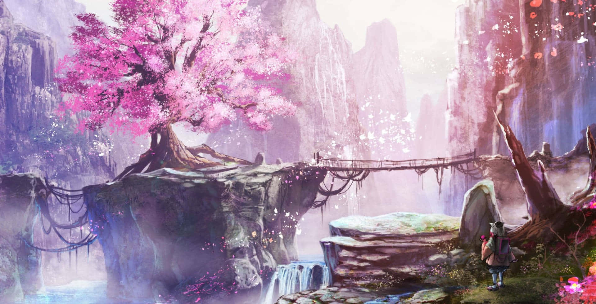ภาพสวยสไตล์อนิเมะสีชมพู วอลเปเปอร์