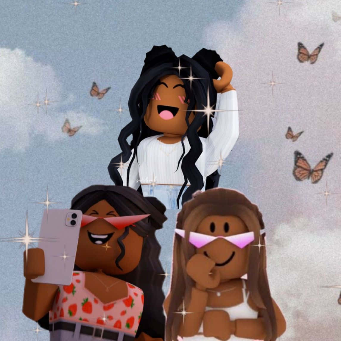 ภาพสามสาว Roblox กับผีเสื้อ วอลเปเปอร์