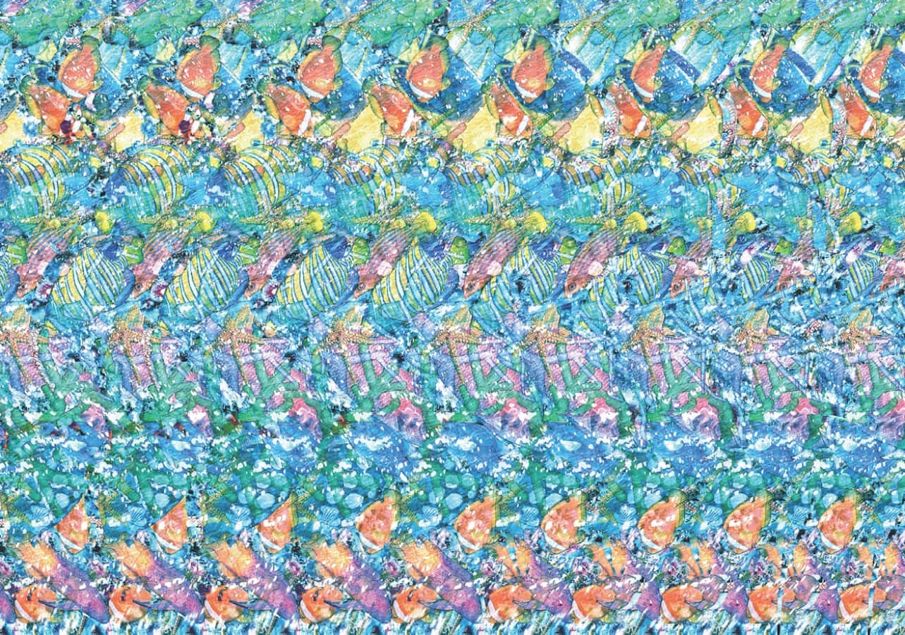 ภาพสเตอริโอแกรมปลาสีสันสดใส Magic Eye 3D วอลเปเปอร์
