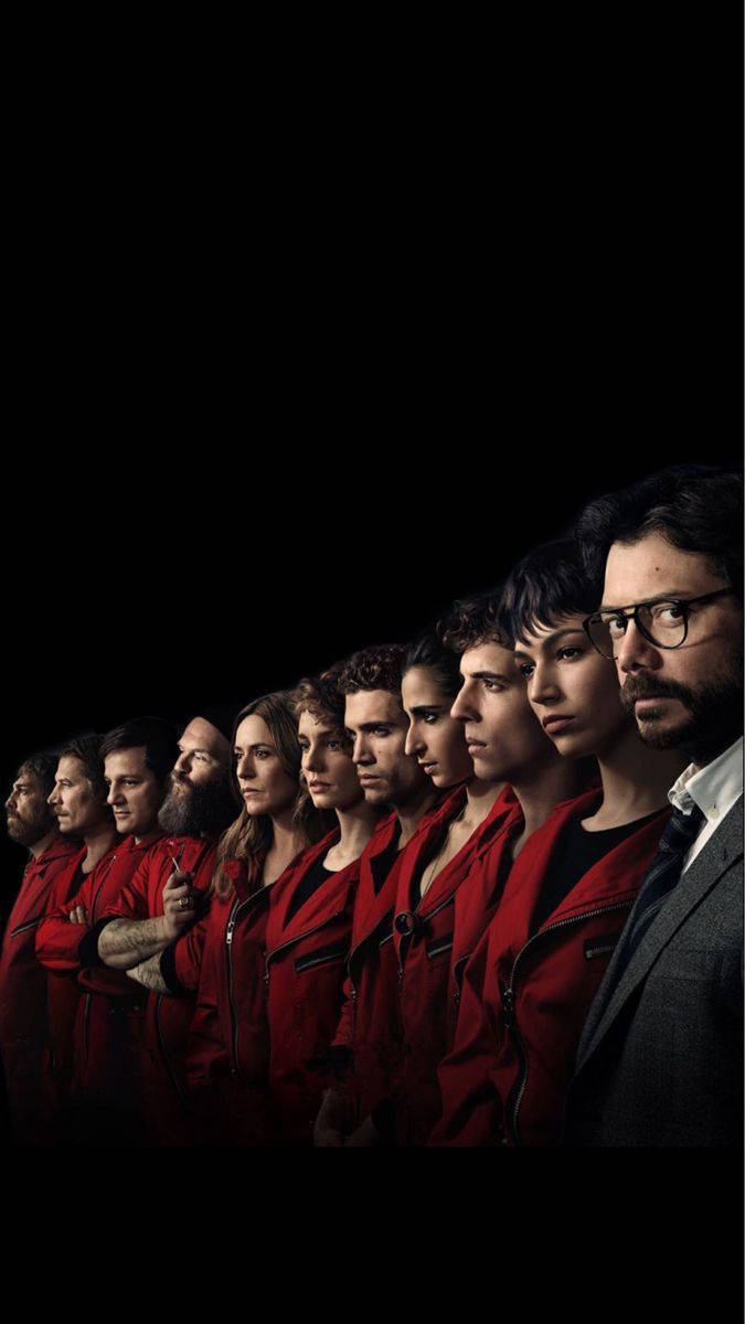 ภาพหมู่ตัวละครใน Money Heist เรียงแถว วอลเปเปอร์