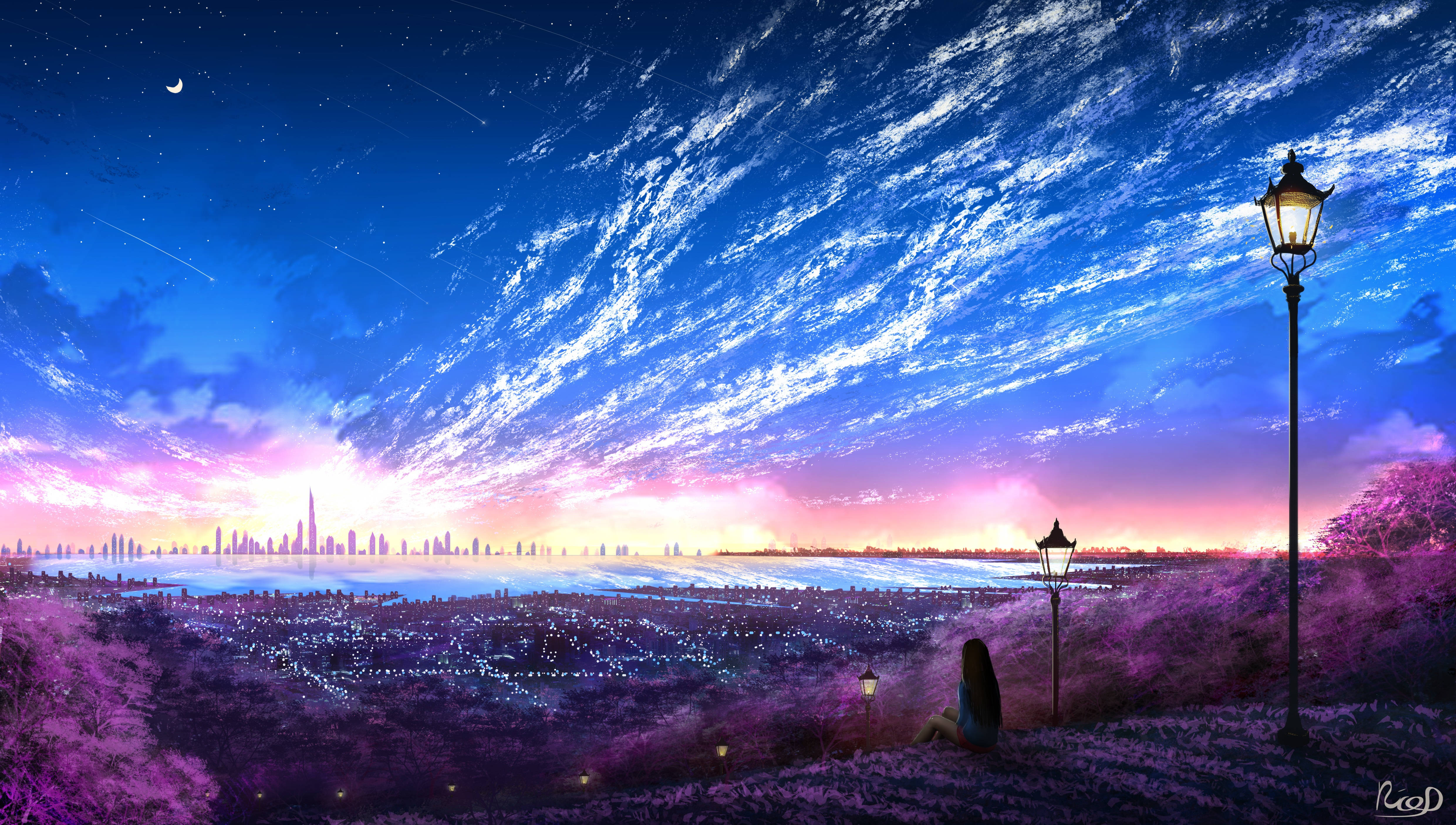 ภาพอนิเมะสีม่วงสไตล์สวยงาม 4K วอลเปเปอร์