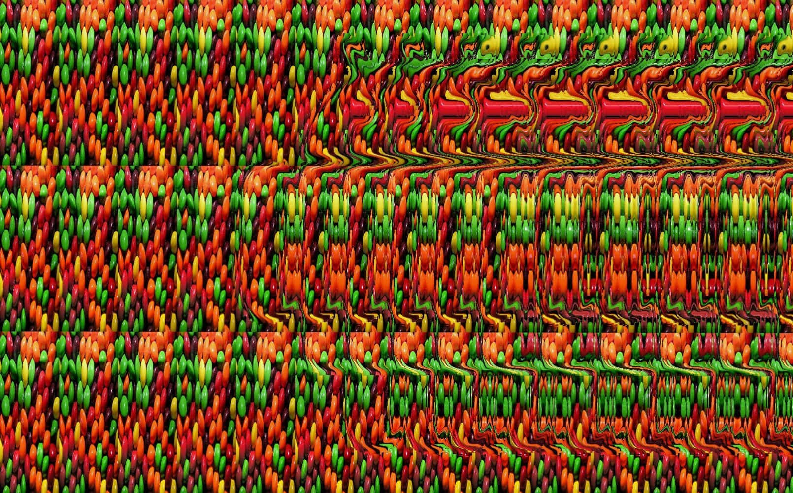 ภาพแพทเทิร์นเกล็ดสีแดง เขียว เหลืองแบบนามธรรม 3D Stereogram Magic Eye วอลเปเปอร์