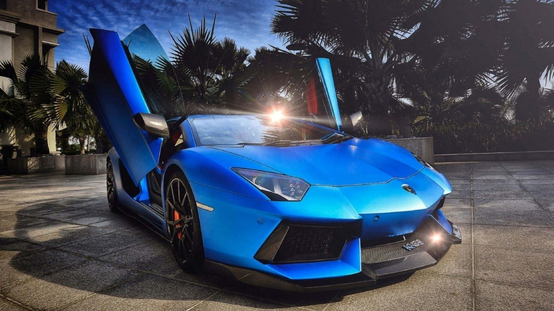 ภายนอกสุดเท่ของรถ Lamborghini Aventador สีฟ้า วอลเปเปอร์