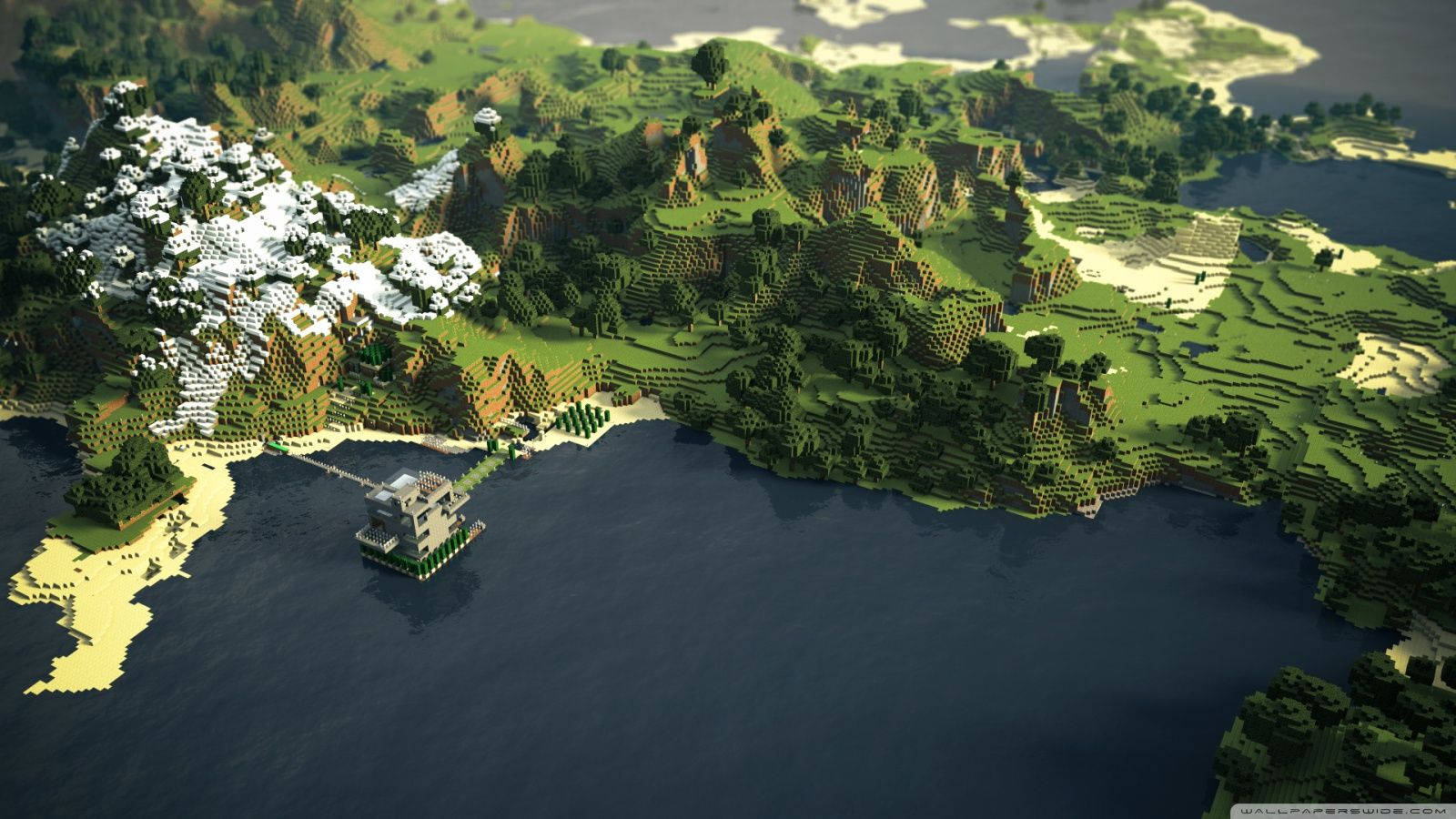 วอลเปเปอร์ภูมิทัศน์มหาสมุทรและป่าไม้ Minecraft — มายคราฟ วอลเปเปอร์