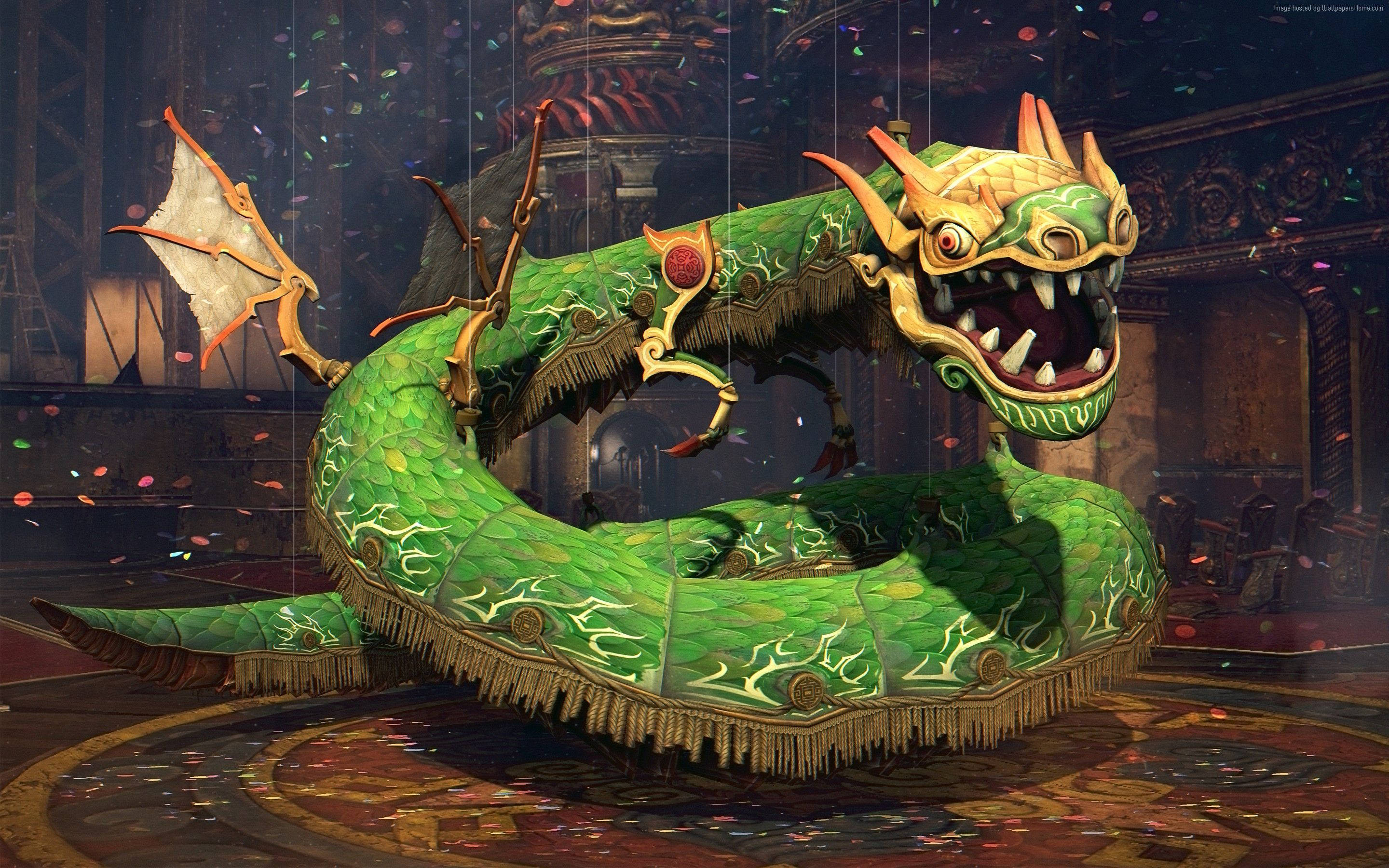 มังกรญี่ปุ่นสีเขียวหยกอันน่าหลังที่ประดับหน้าจอพีซี วอลเปเปอร์