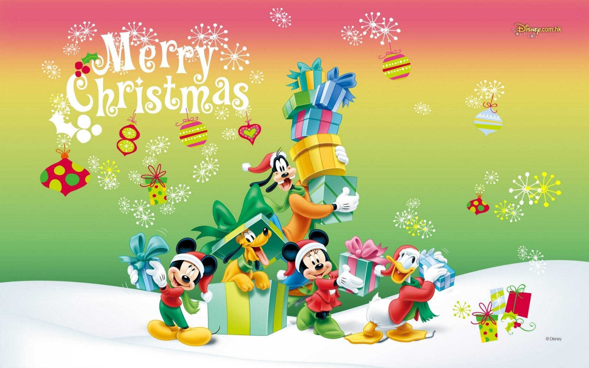 มิกกี้เมาส์ Disney คำอวยพรวันคริสต์มาส วอลเปเปอร์