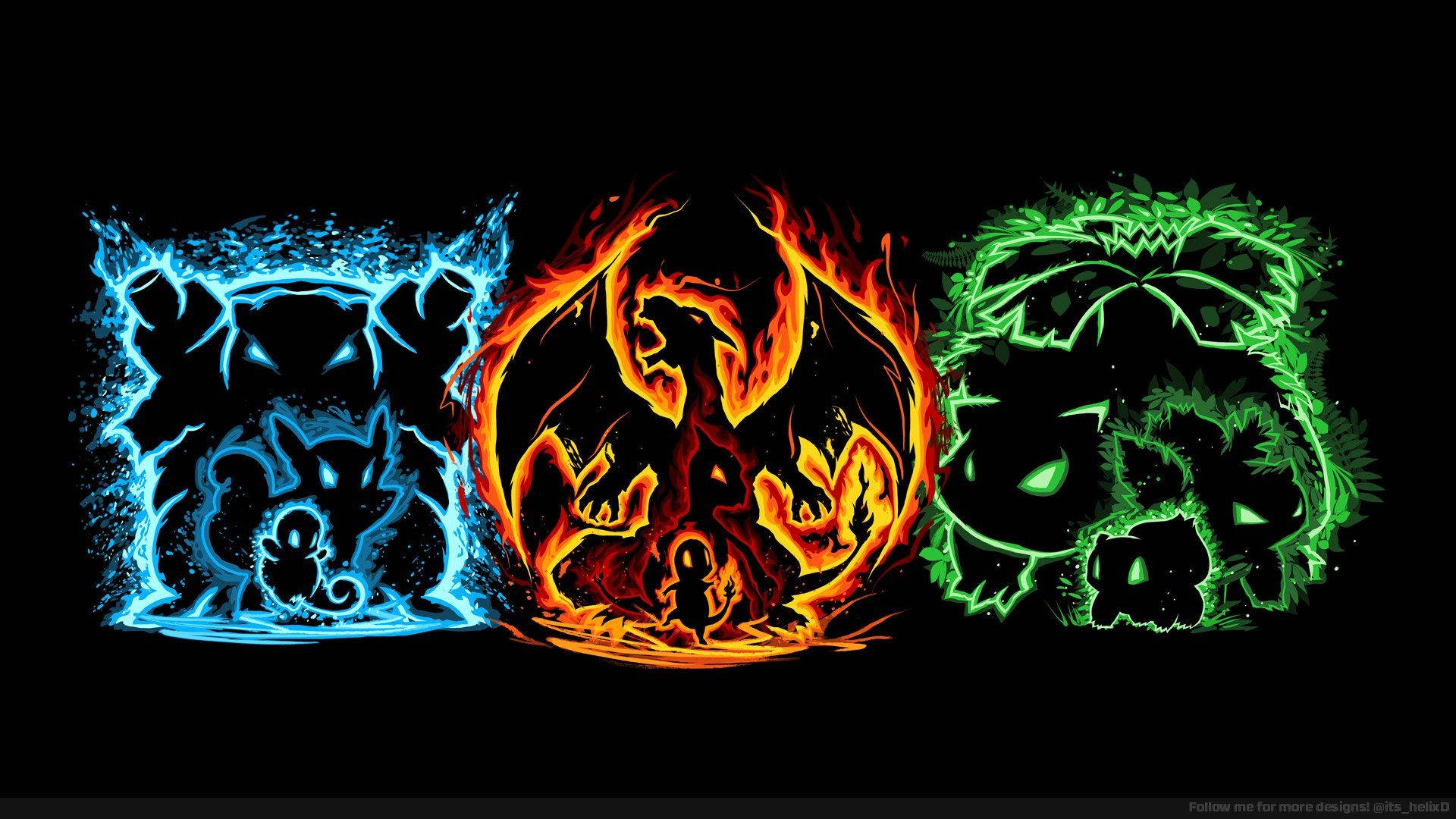 โปเกมอน Squirtle, Charmander และ Bulbasaur เรืองแสงในที่มืด — อนิเมะ วอลเปเปอร์