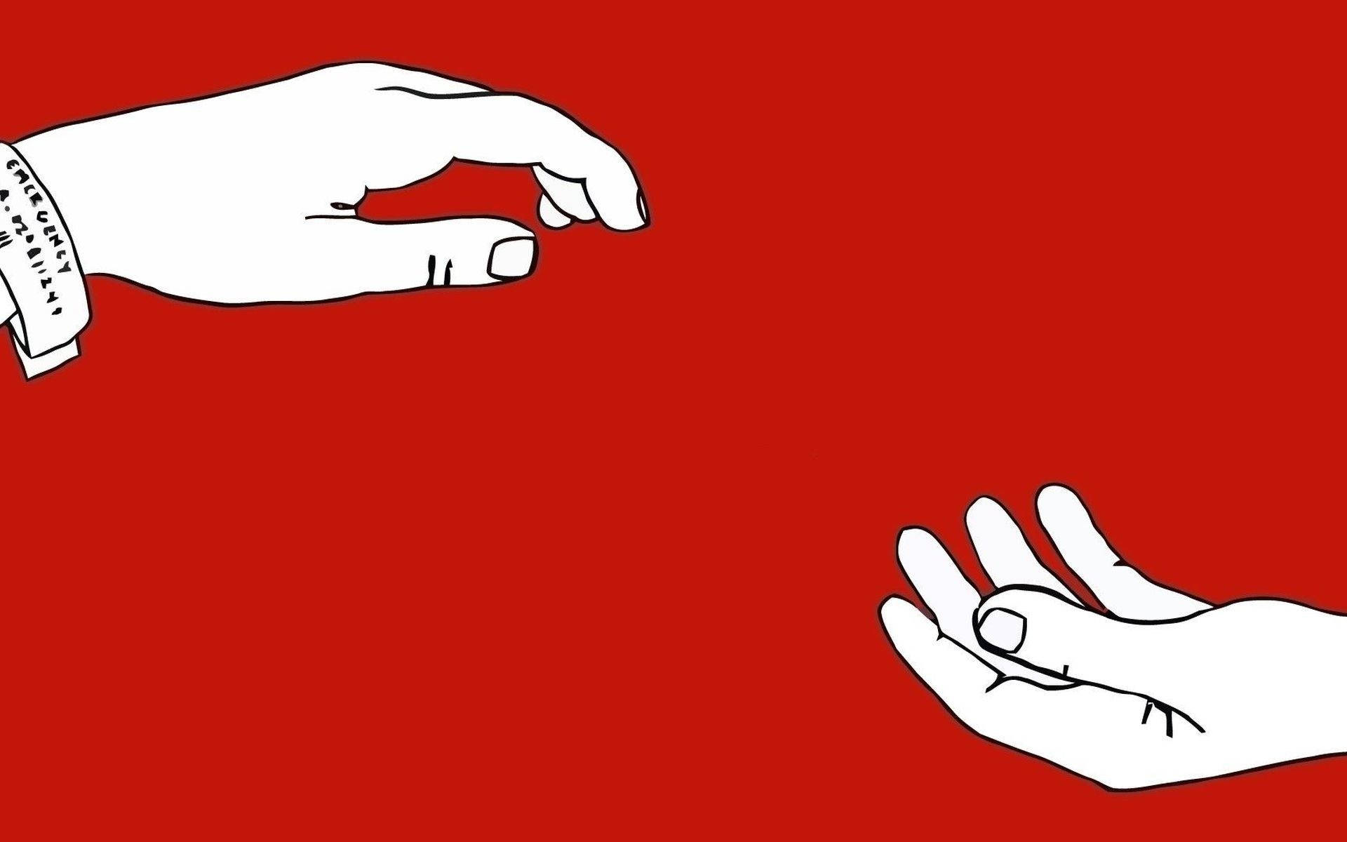 มือสองข้างใกล้แตะกันบนพื้นหลังสีแดง สไตล์อินดี้ วอลเปเปอร์
