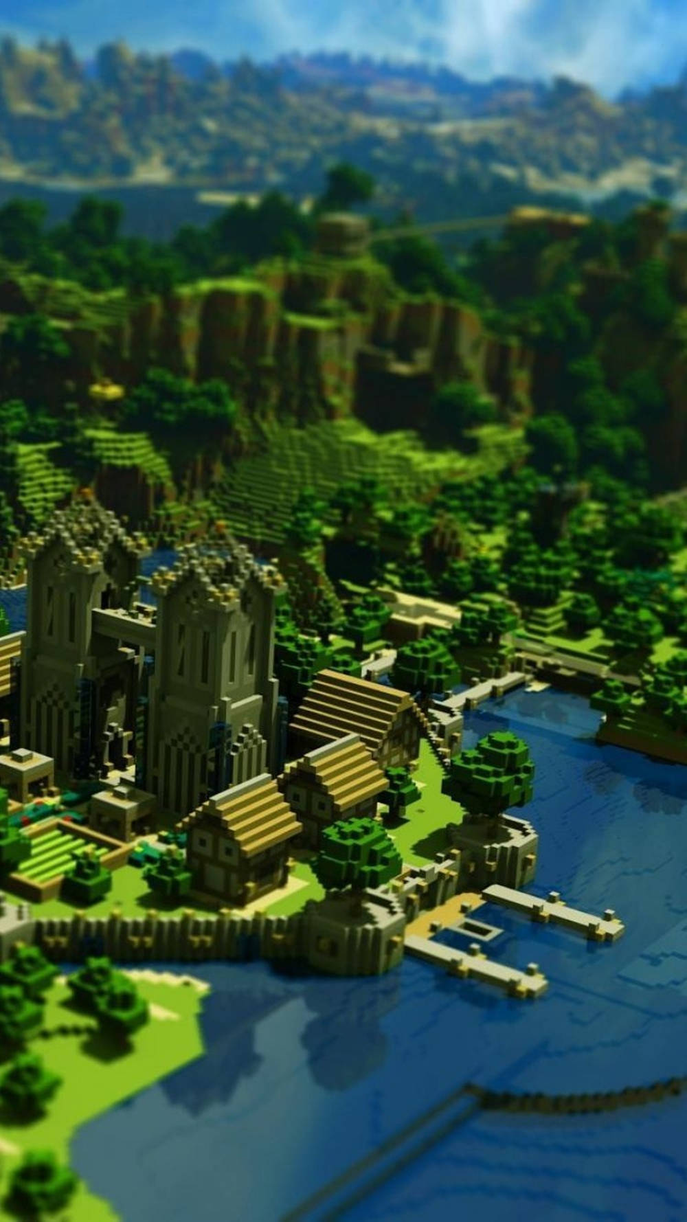 มุมมองบนเมืองสีเขียวใน Minecraft สำหรับโทรศัพท์ วอลเปเปอร์