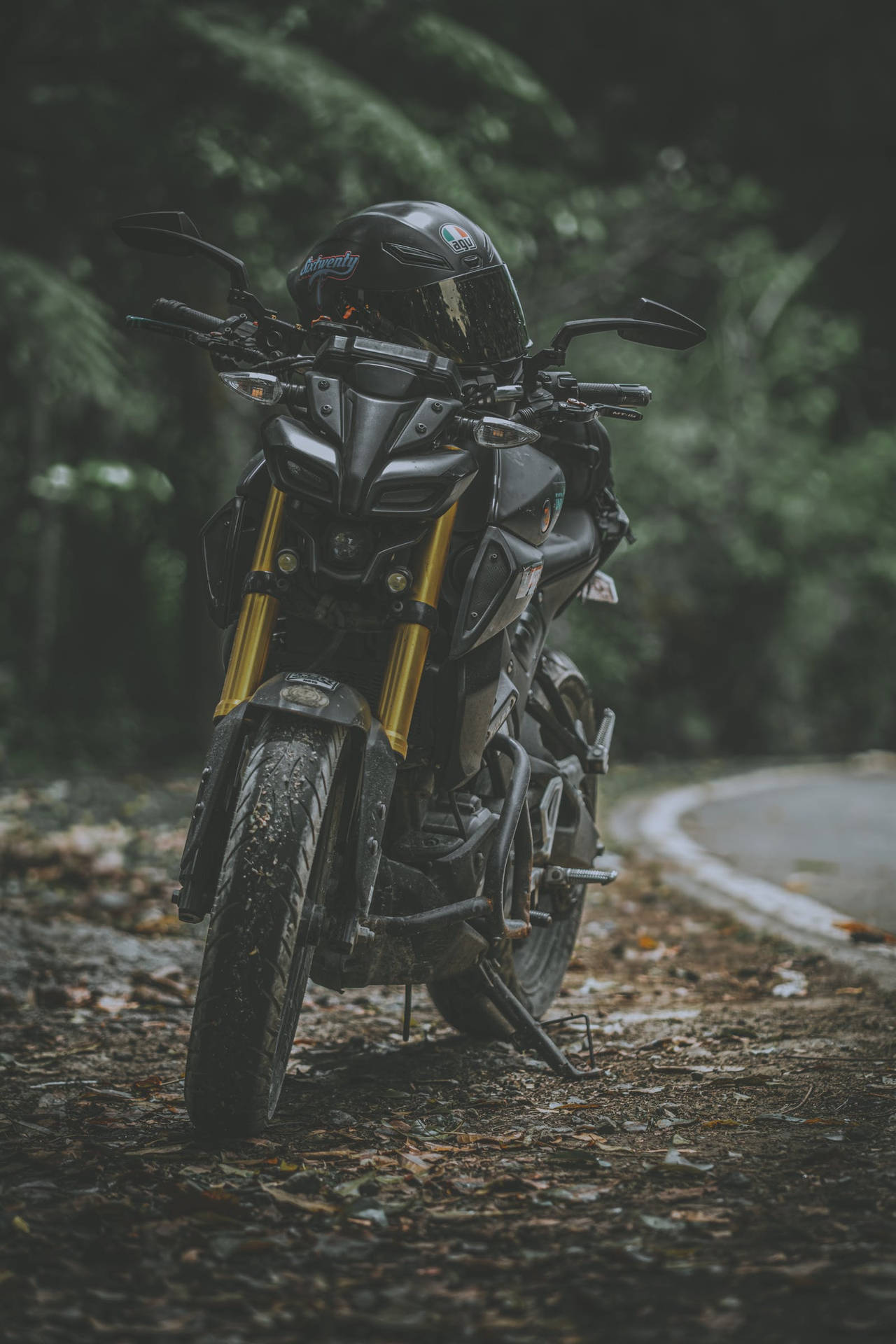 Yamaha MT 15 สีดำ พร้อมโช้คไฮดรอลิกสีทอง — สวยงาม วอลเปเปอร์