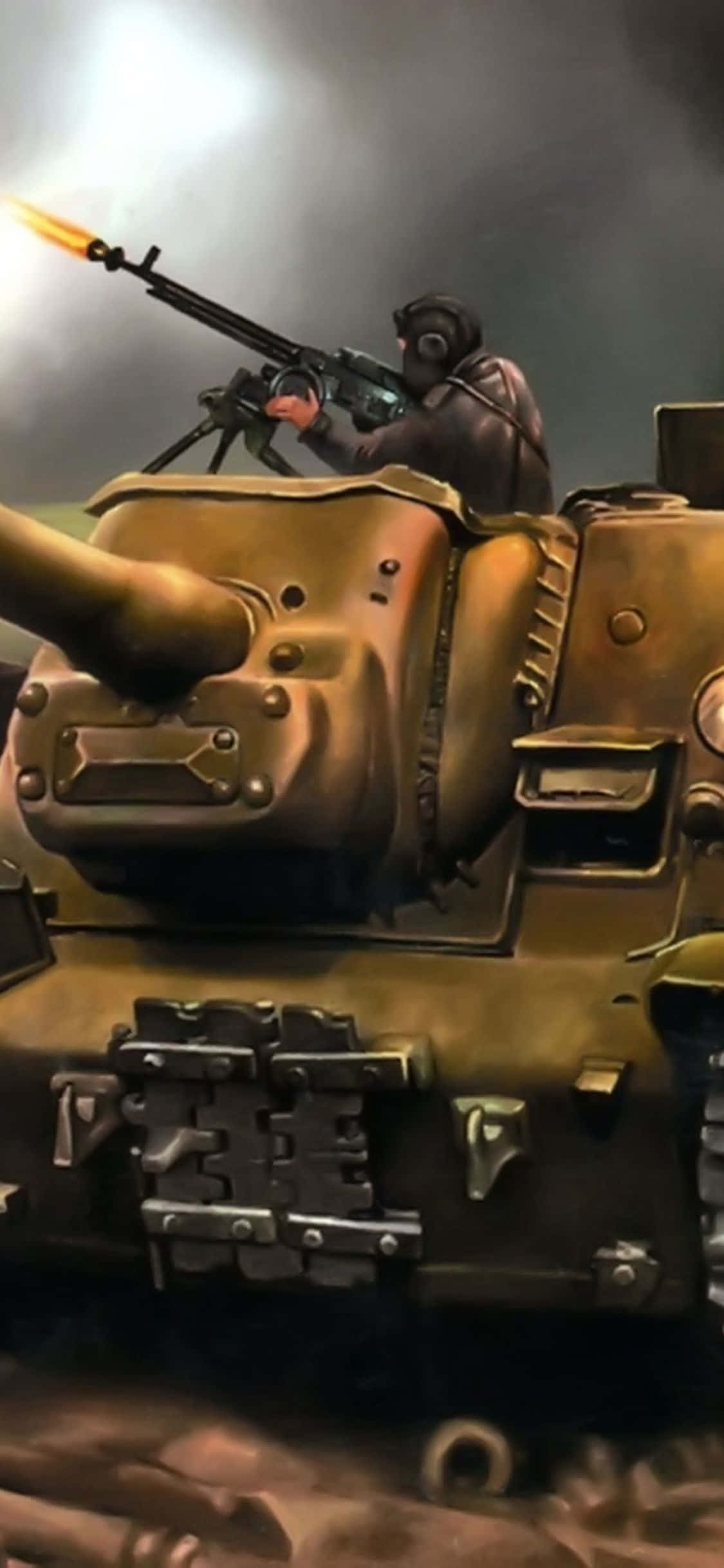 รถถังที่มีปืนอยู่ด้านหลัง วอลเปเปอร์