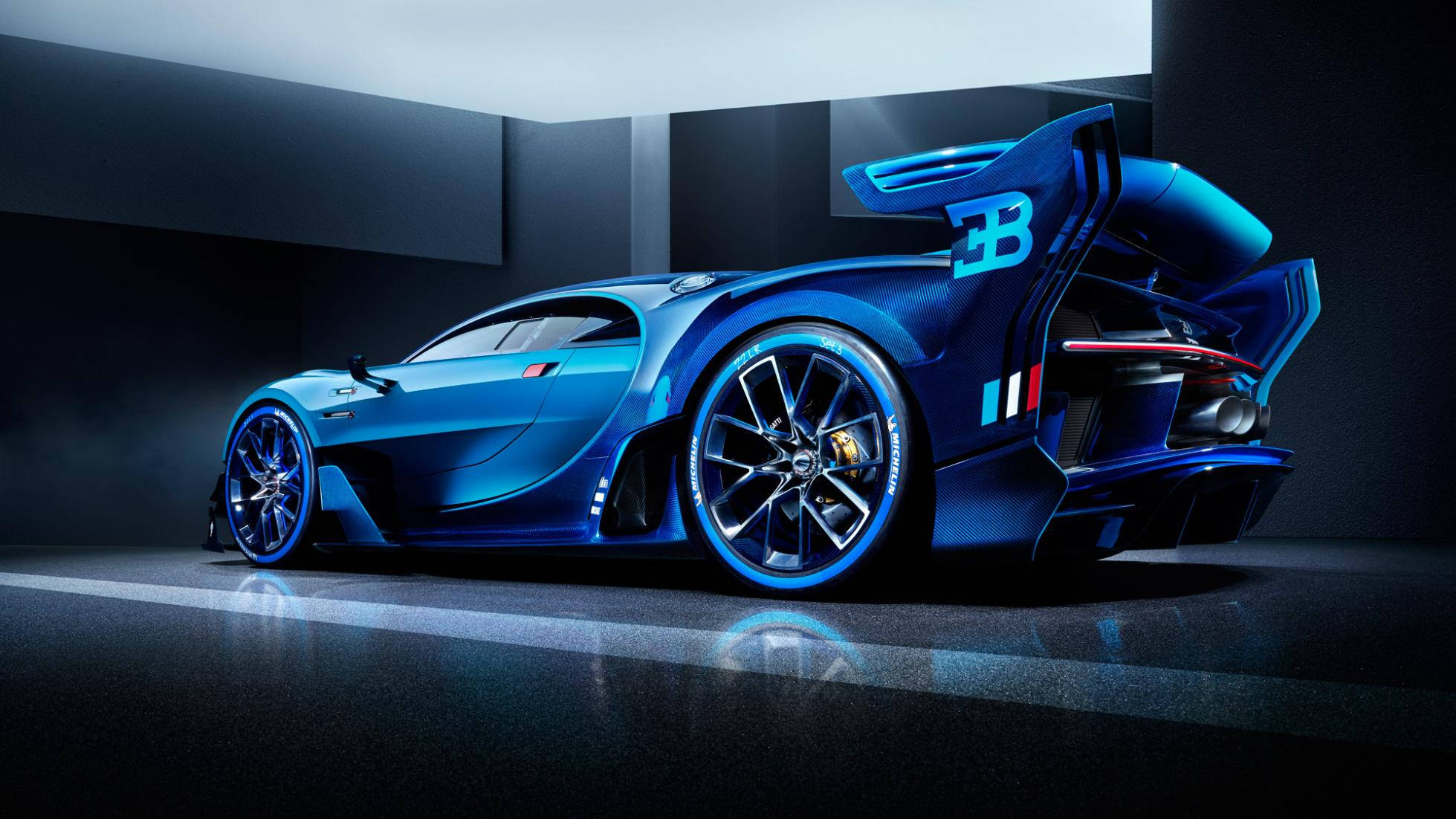 รถสปอร์ต Bugatti 3B สีฟ้า วอลเปเปอร์