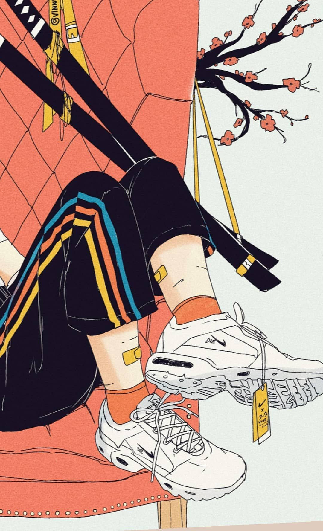 รองเท้าสีขาวสเก็ตช์สไตล์อาร์ต — สุนทรียภาพศิลปะ GIF วอลเปเปอร์