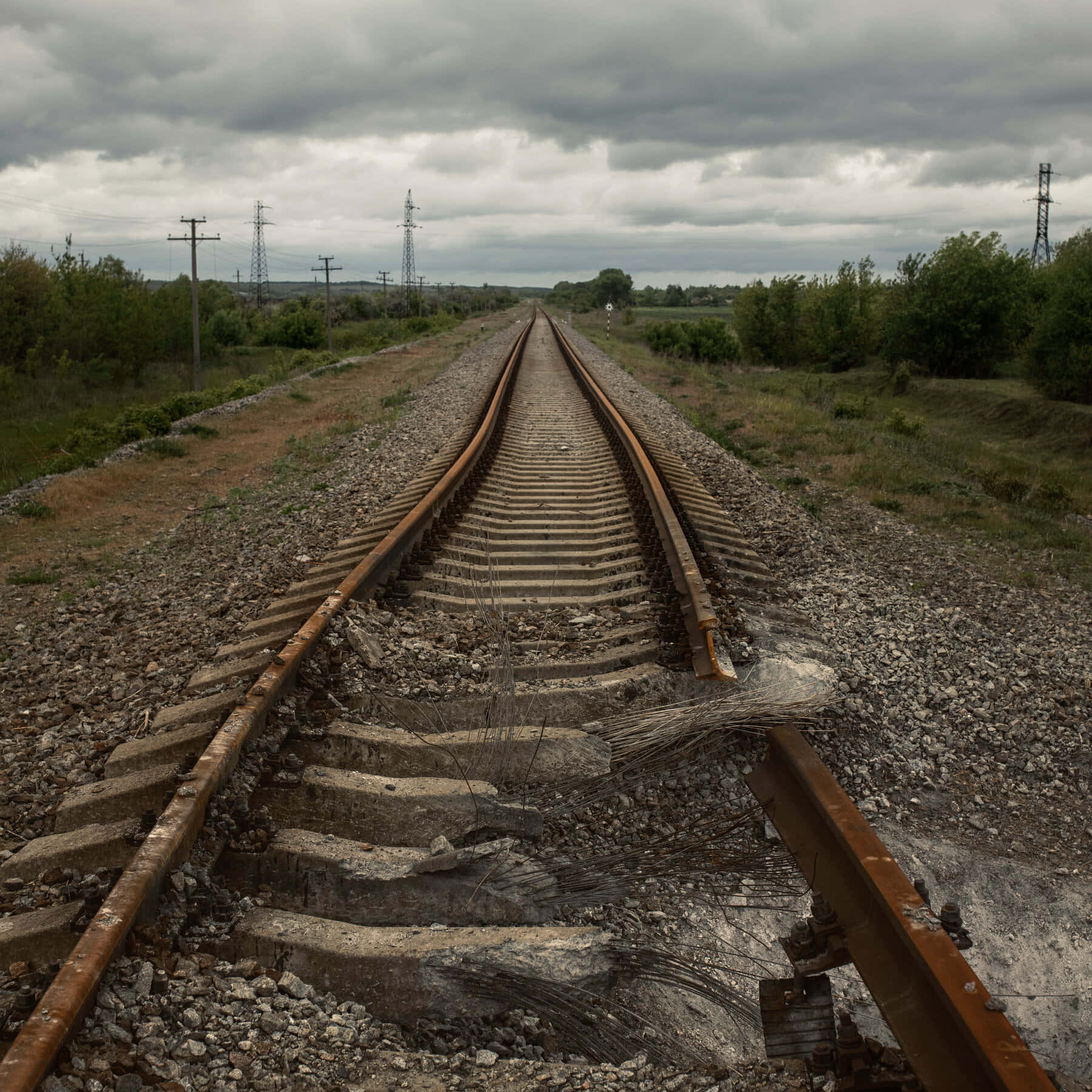 รางรถไฟกลางทุ่งนา วอลเปเปอร์