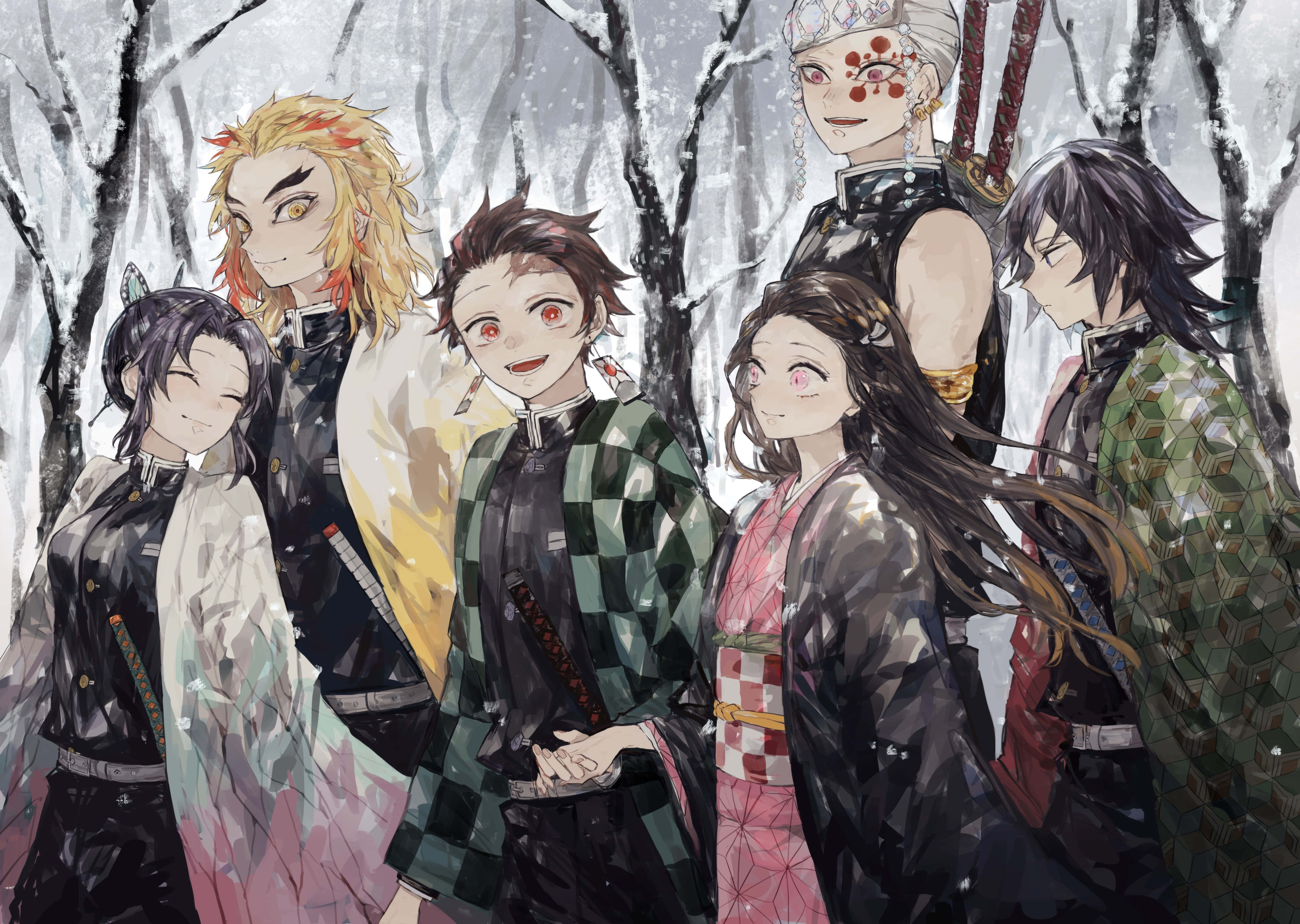 รูปกลุ่มตัวละคร Demon Slayer สำหรับแล็ปท็อป วอลเปเปอร์