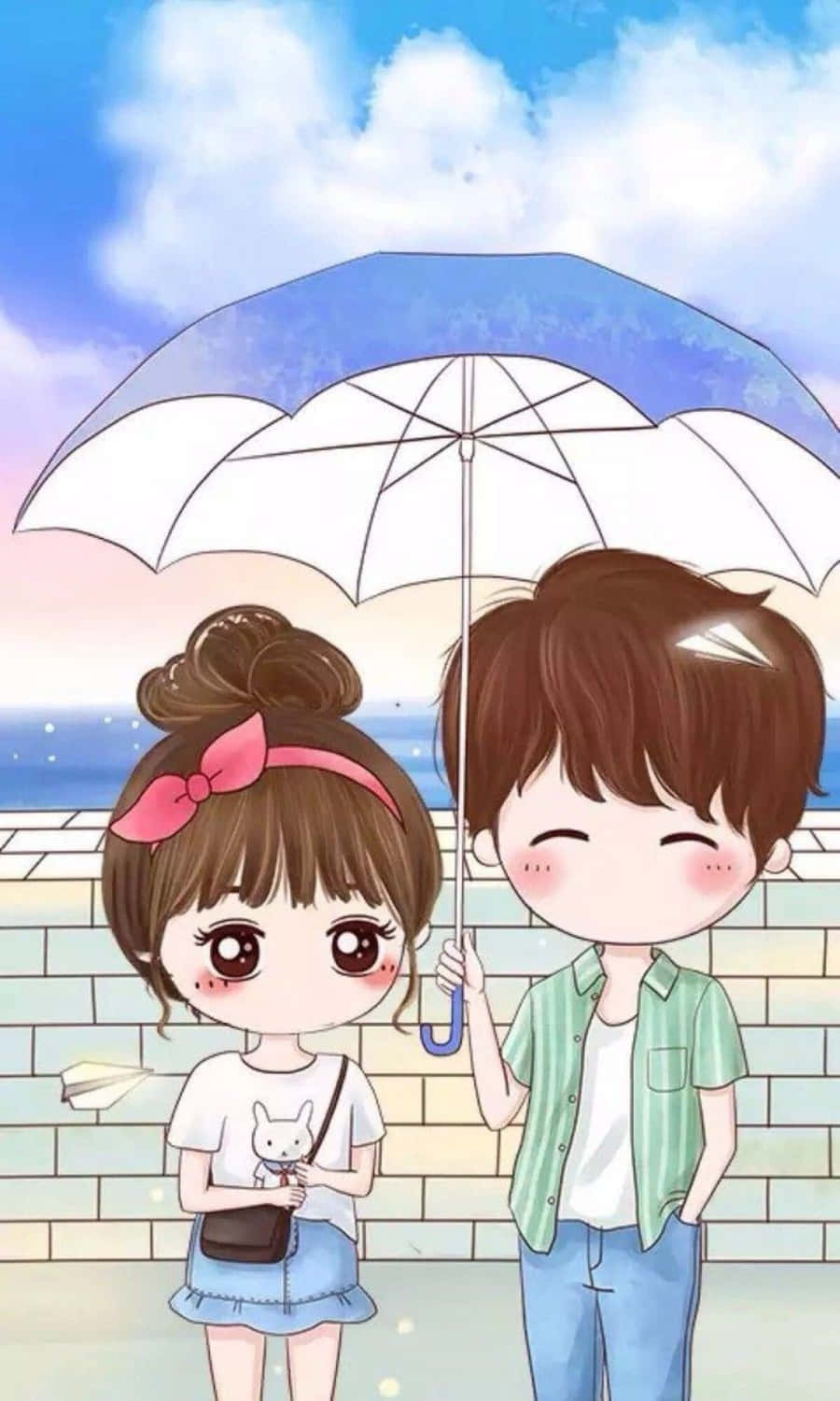 รูปคู่การ์ตูนท้องฟ้ามีเมฆ วอลเปเปอร์