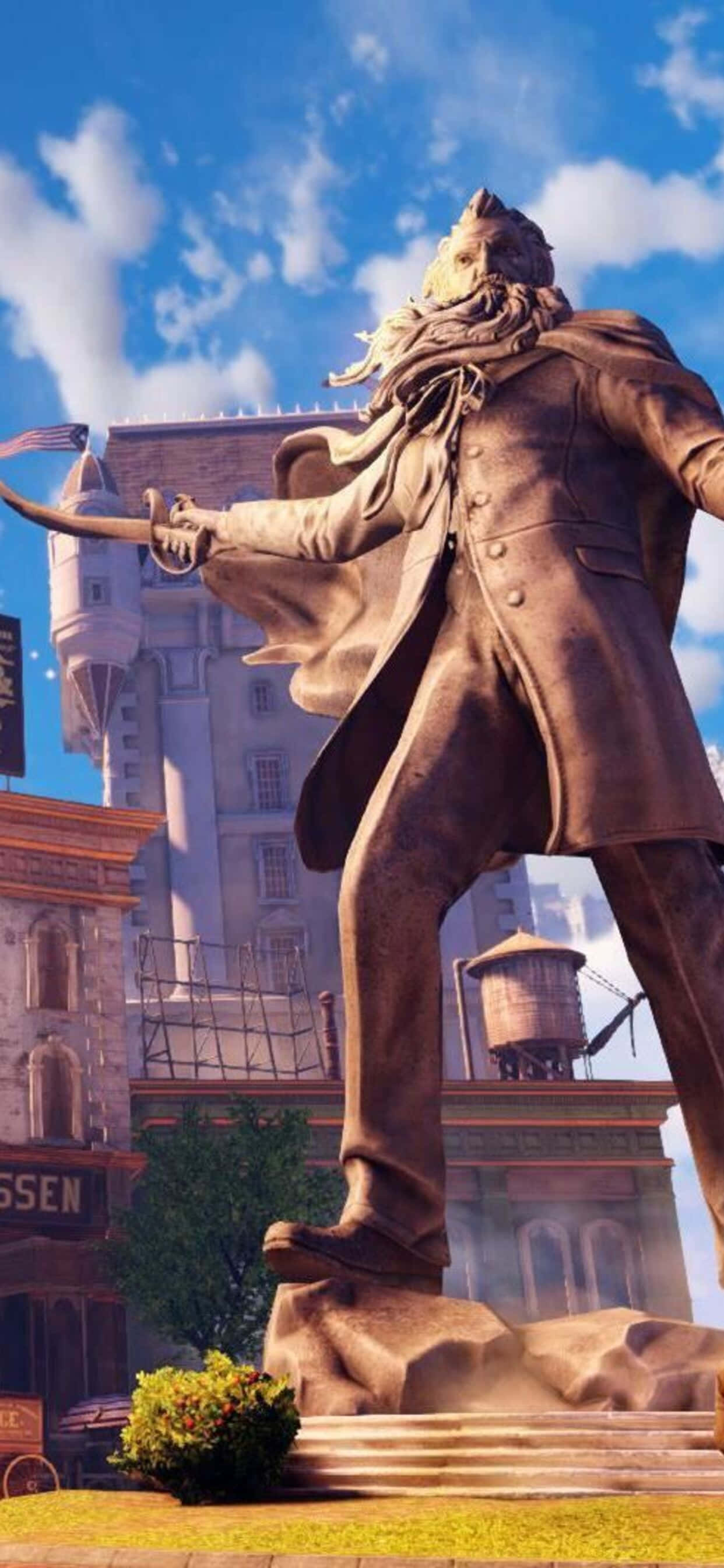 รูปปั้น iPhone Xs Max Bioshock Infinite พื้นหลัง วอลเปเปอร์