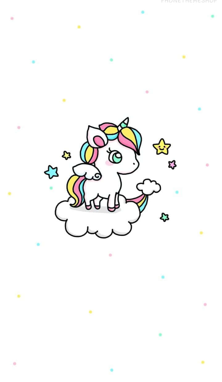 รูปยูนิคอร์นน่ารักขี่เมฆวิเศษ วอลเปเปอร์