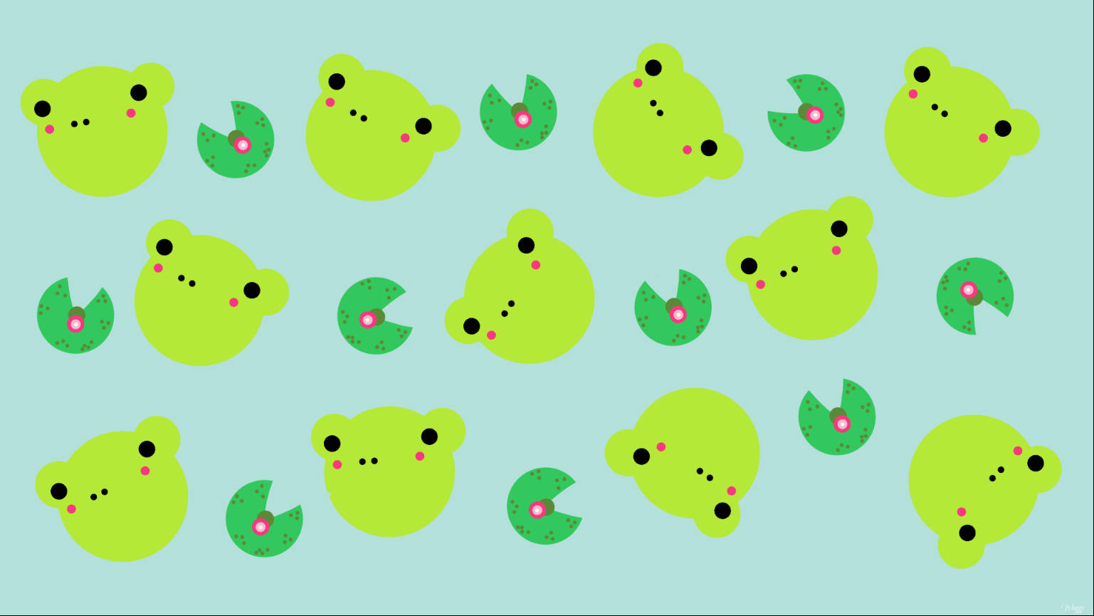 ลายกบสีเขียวและเหลืองน่ารัก วอลเปเปอร์