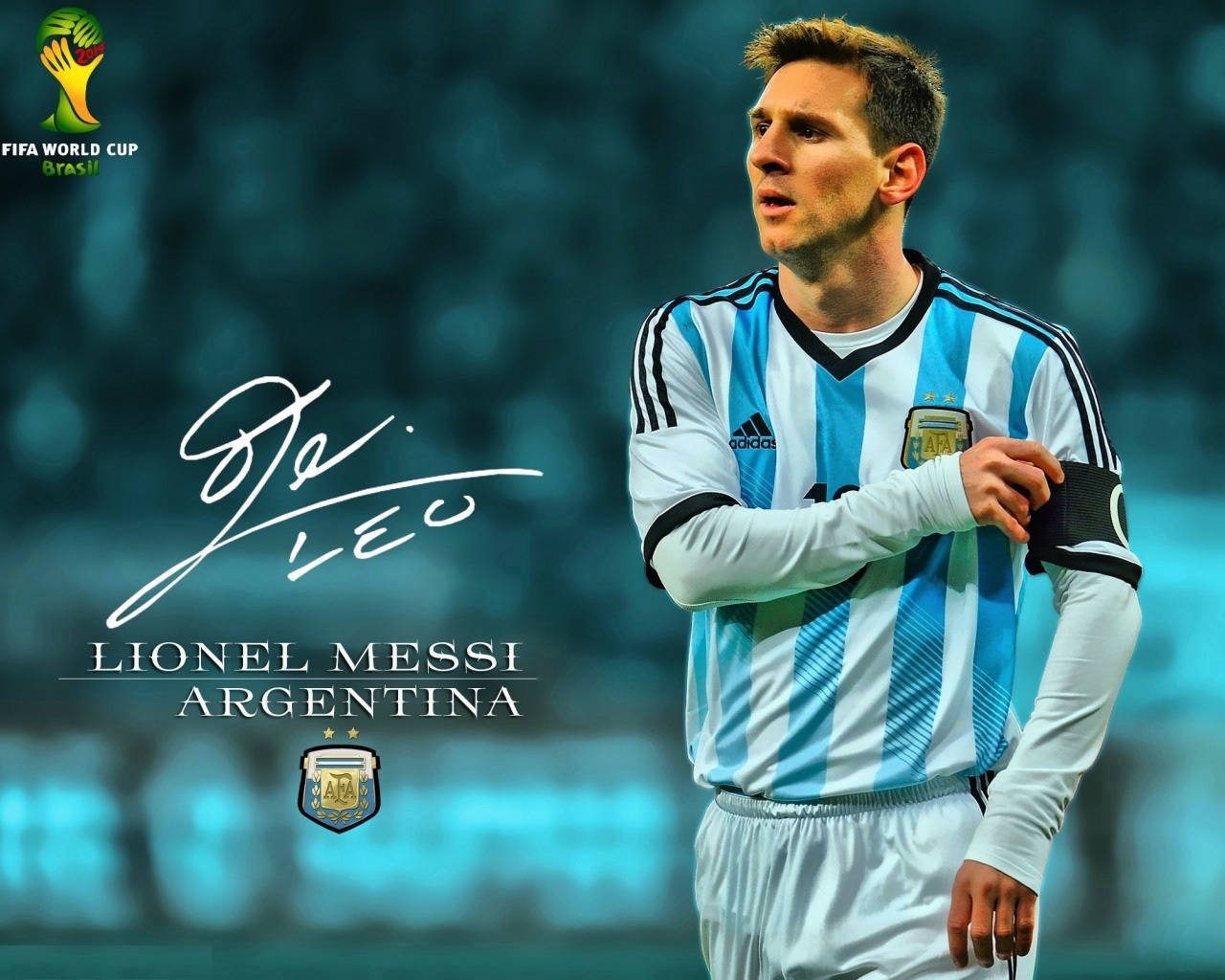 วอลเปเปอร์นักเตะทีมอาร์เจนตินา ลิโอเนล เมสซี่ พร้อมลายเซ็น — เมสซี วอลเปเปอร์