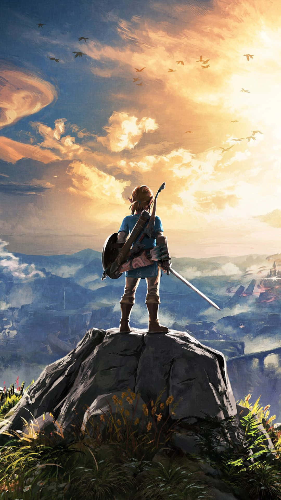 ลิงค์ ยืนอยู่บนก้อนหิน เกม Zelda BOTW วอลเปเปอร์