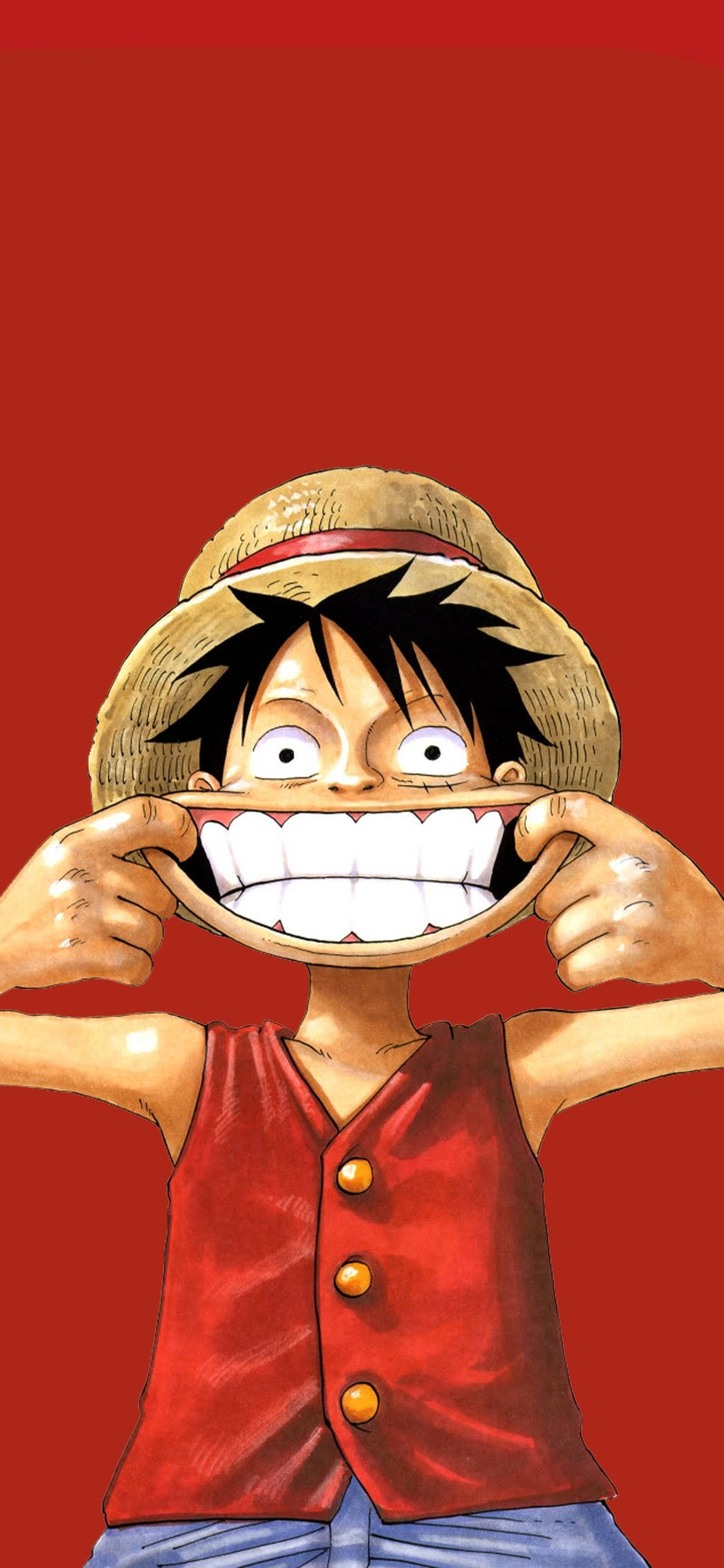 ลูฟี่ยิ้มบนพื้นหลังสีแดง วอลเปเปอร์