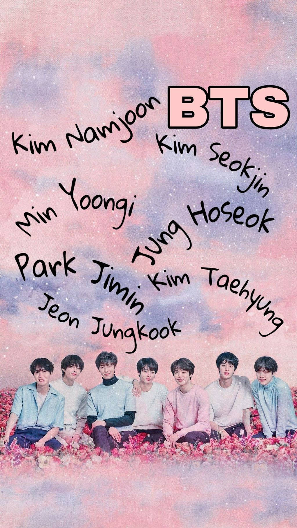 วง BTS สุดอาร์ตบนดอกกุหลาบ วอลเปเปอร์