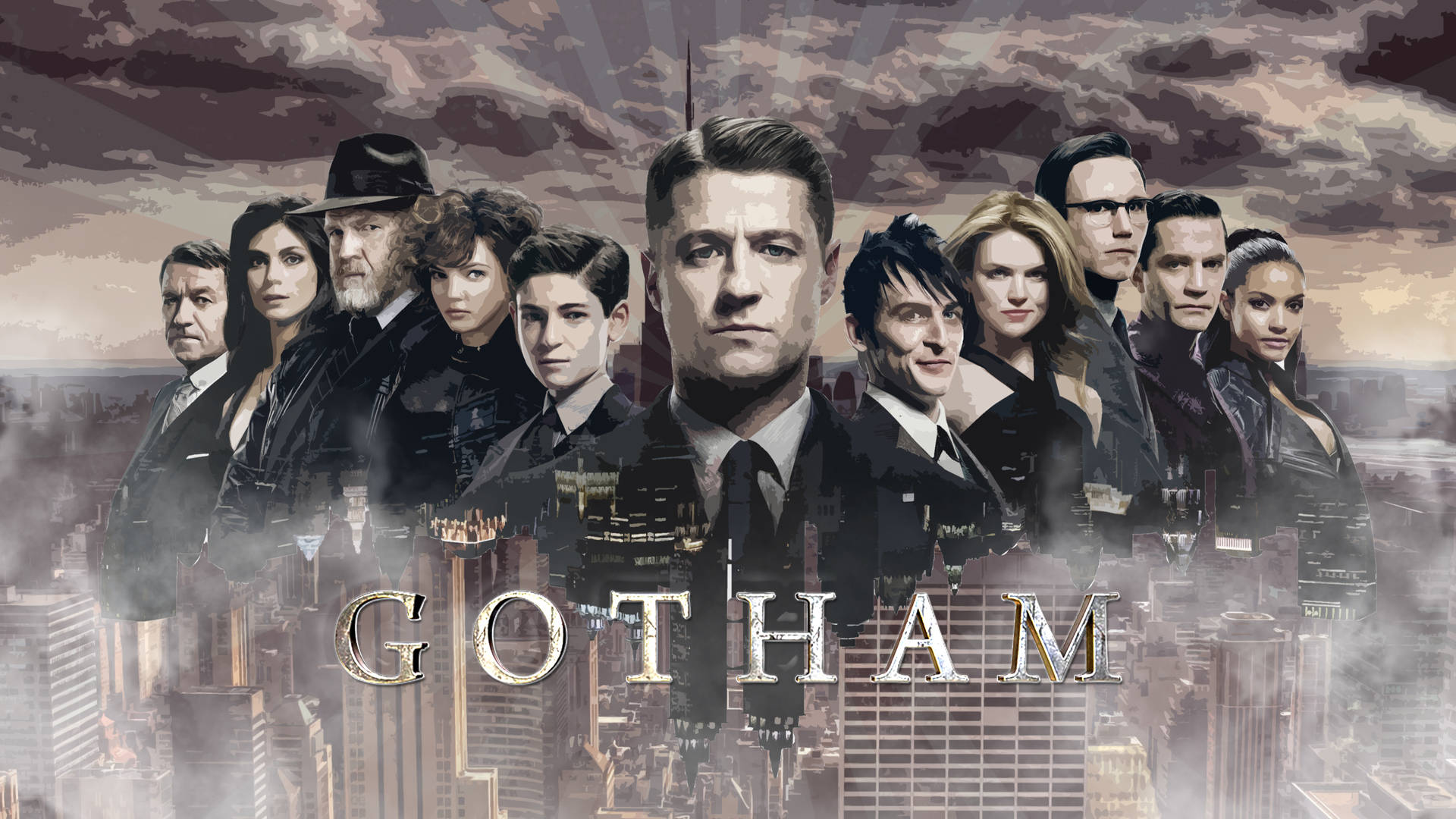 วอลเปเปอร์ Ensemble Gotham สไตล์เอสเธติกสีน้ำตาล 4K — แบทแมน วอลเปเปอร์