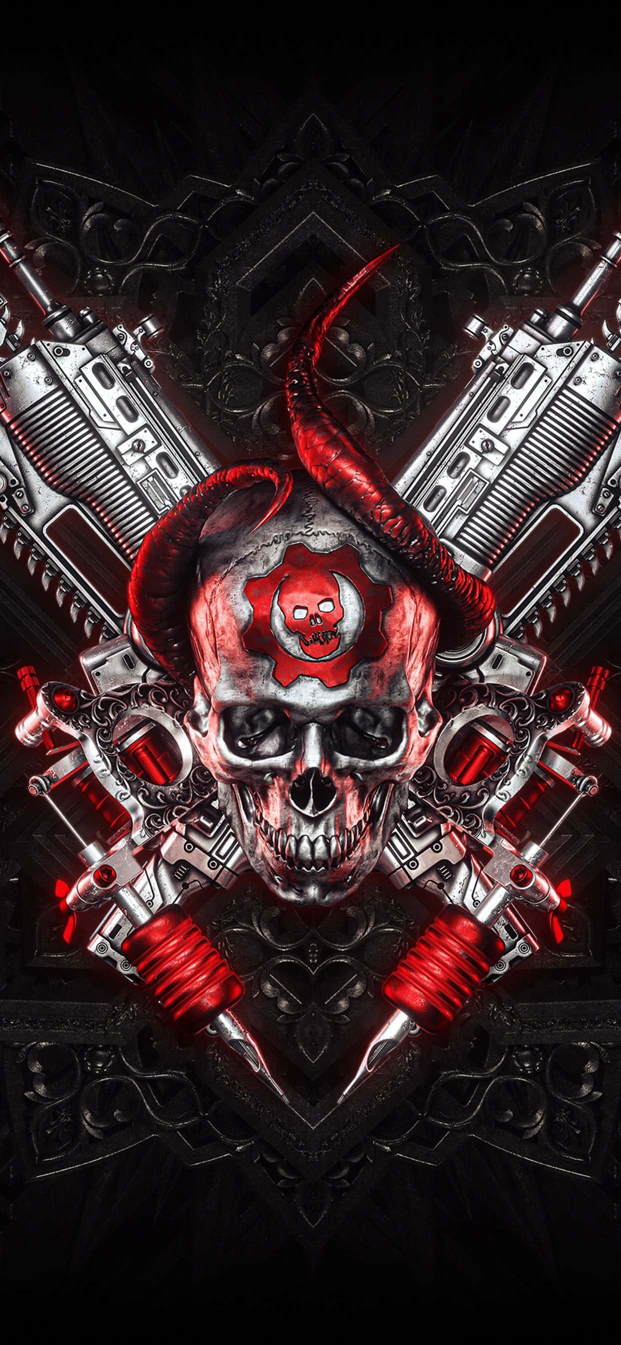 iPhone XS Max Gears Of War 5 พื้นหลังสีแดงและสีเงิน วอลเปเปอร์
