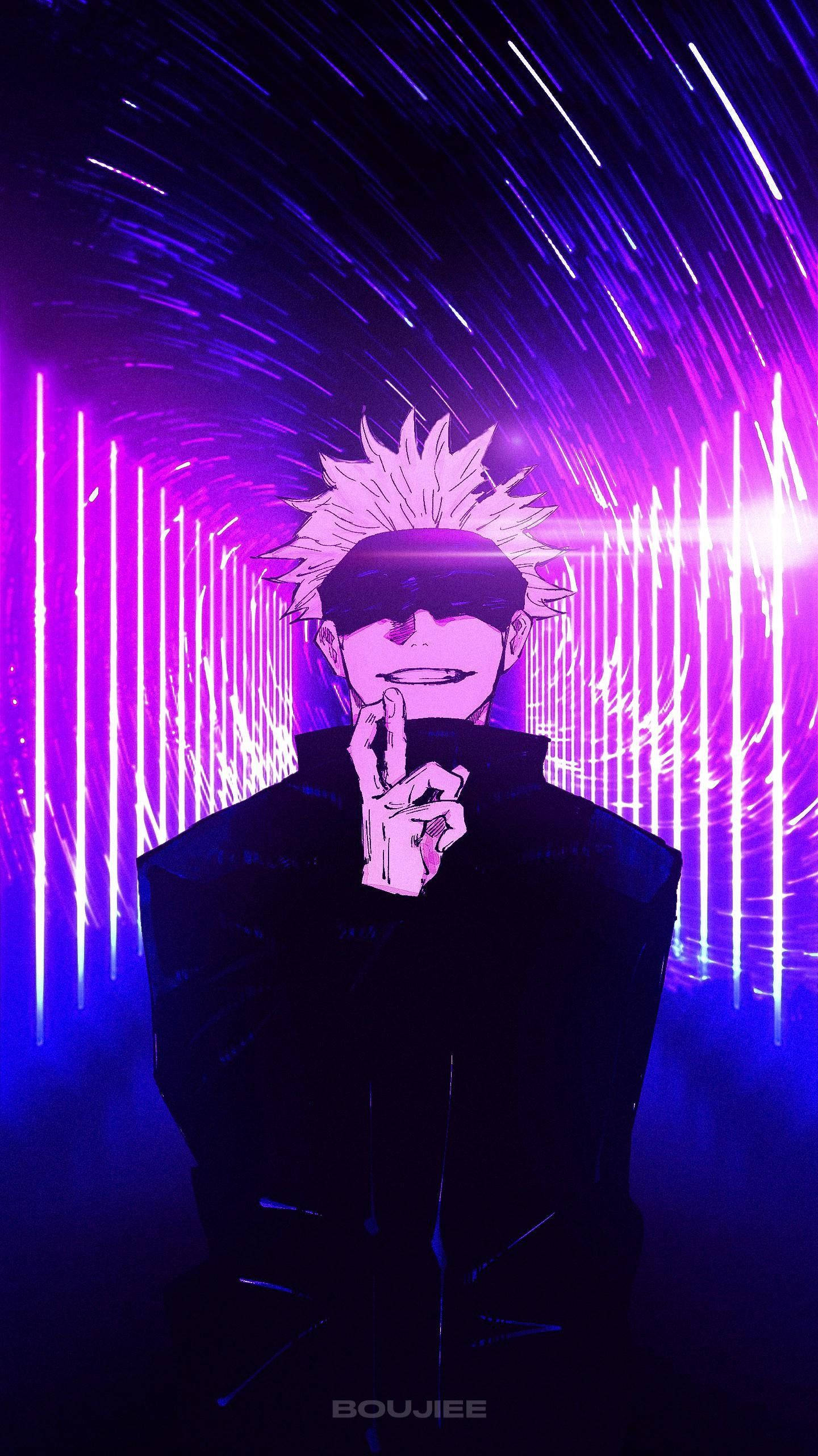 วอลเปเปอร์มือถือ Satoru Gojo สีม่วงนีออน Jujutsu Kaisen วอลเปเปอร์