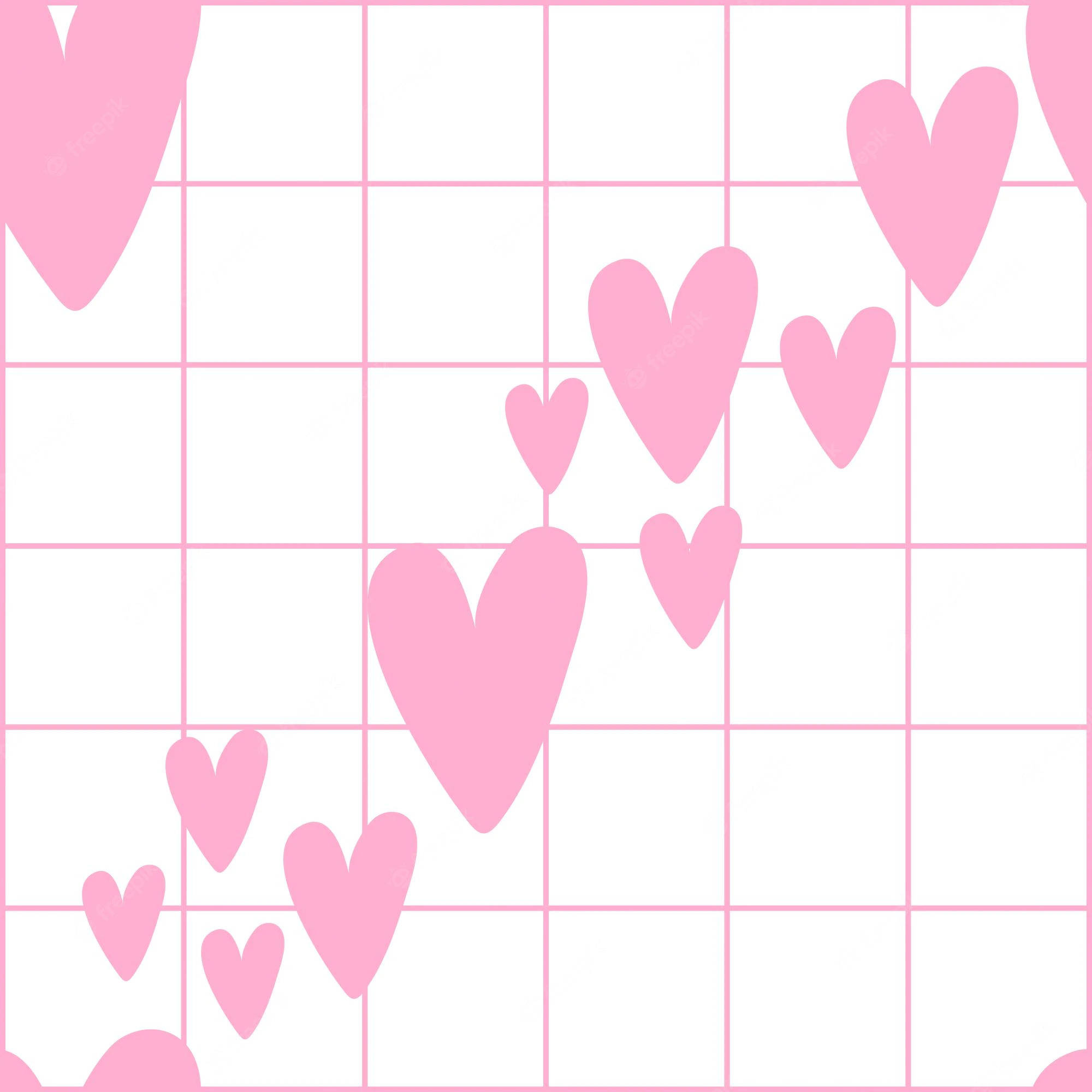 วอลเปเปอร์ลายตารางสีขาวและชมพูพร้อมหัวใจ วอลเปเปอร์