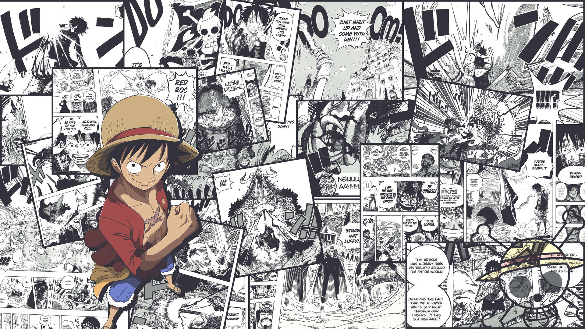 วอลเปเปอร์เดสก์ท็อป One Piece แผงมังงะ — ลูฟี่ วอลเปเปอร์