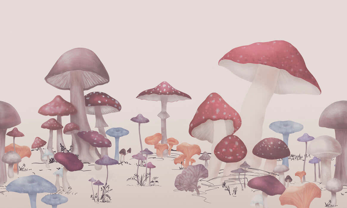 วินเทจน่ารักเห็ดสวยงามพาสเทล วอลเปเปอร์