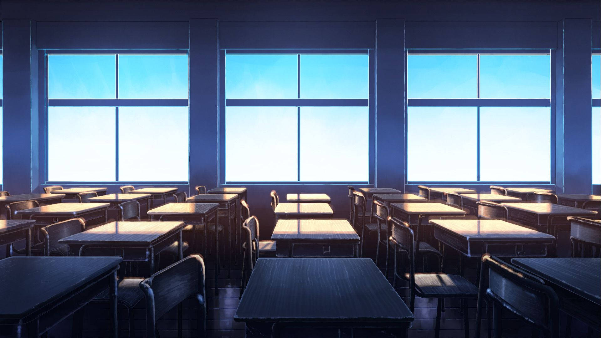 วิวห้องเรียนโรงเรียนอนิเมะพร้อมวิวหน้าต่าง วอลเปเปอร์