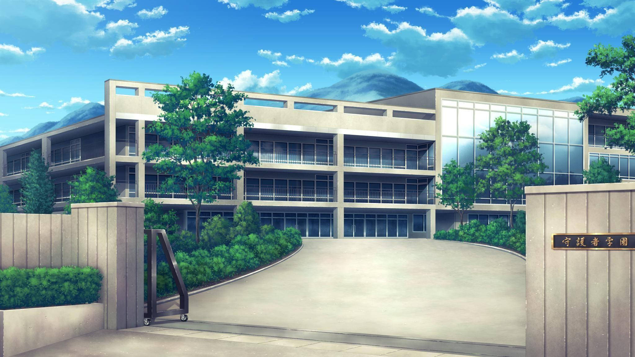 วิวโรงเรียนอนิเมะทางเข้าถนนลาดชัน วอลเปเปอร์