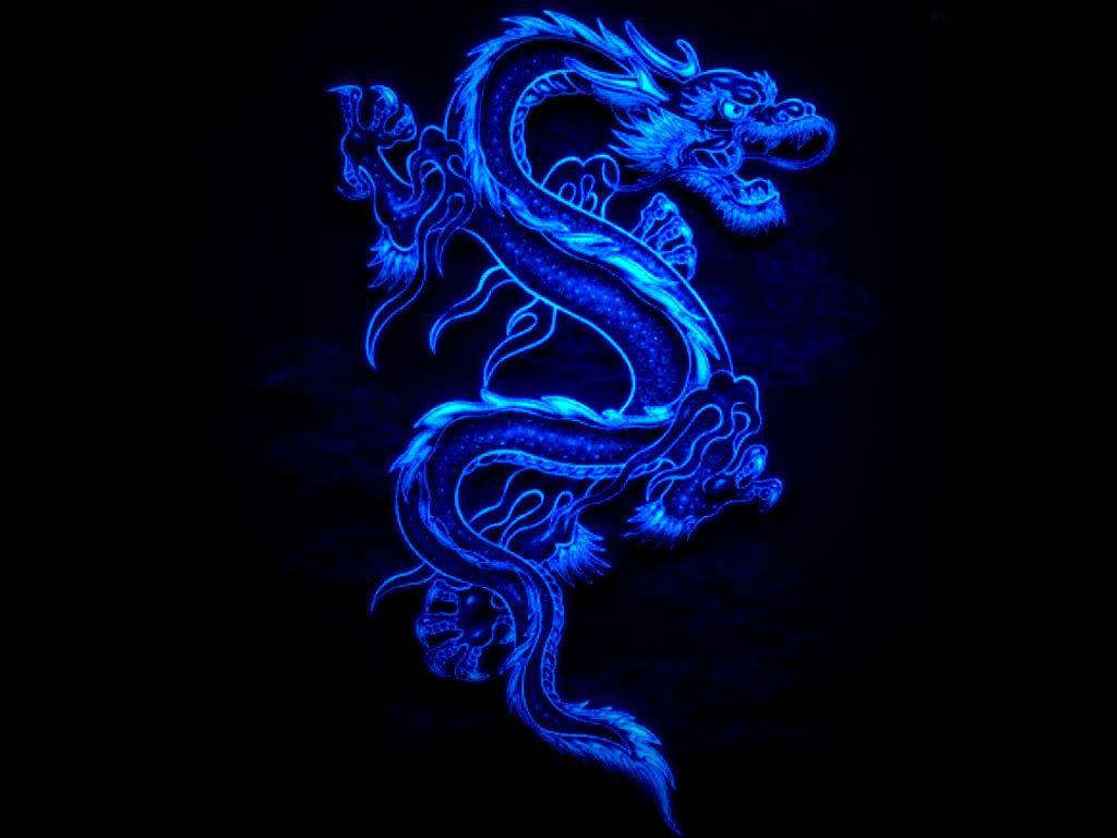 ศิลปะมังกรญี่ปุ่น มังกรสีน้ำเงินเรืองแสง วอลเปเปอร์