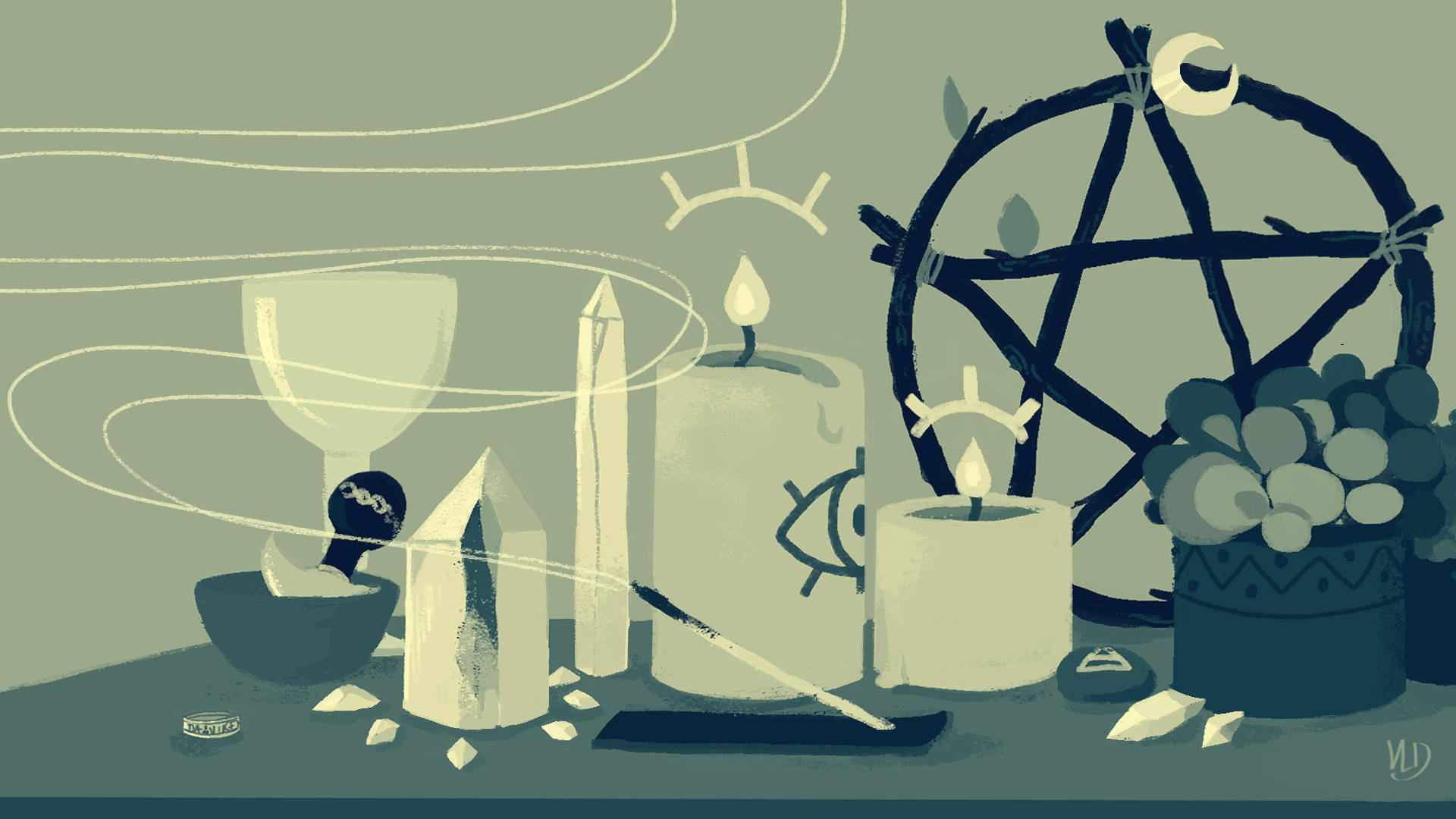 ศิลปะศาลเจ้าแม่มดสไตล์ Witchy Aesthetic วอลเปเปอร์