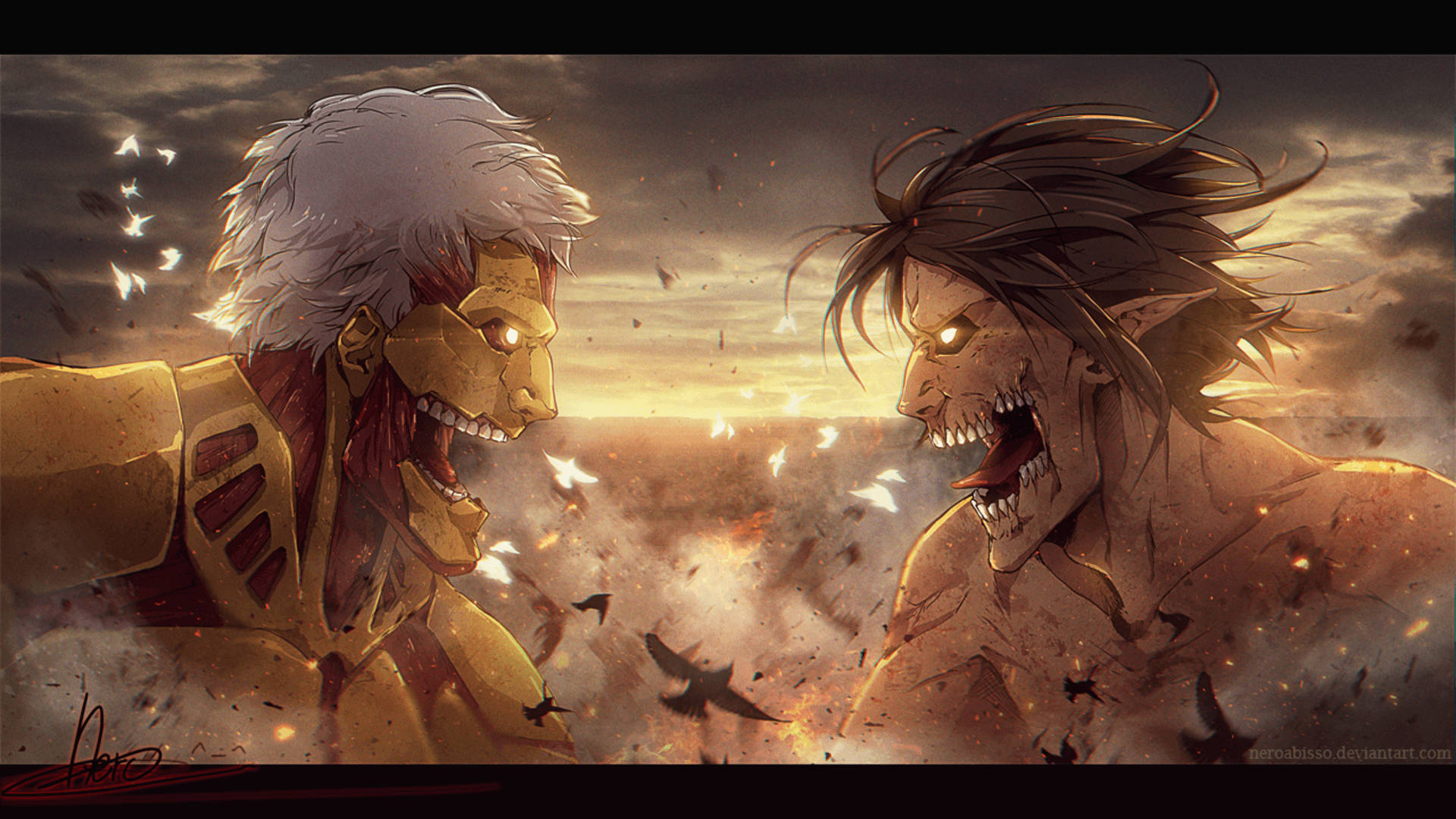 เกราะยักษ์เผชิญหน้ากับไททันจู่โจมในศึกที่ชิกันชินะ วอลเปเปอร์ Attack On Titan — Attack On Titan วอลเปเปอร์