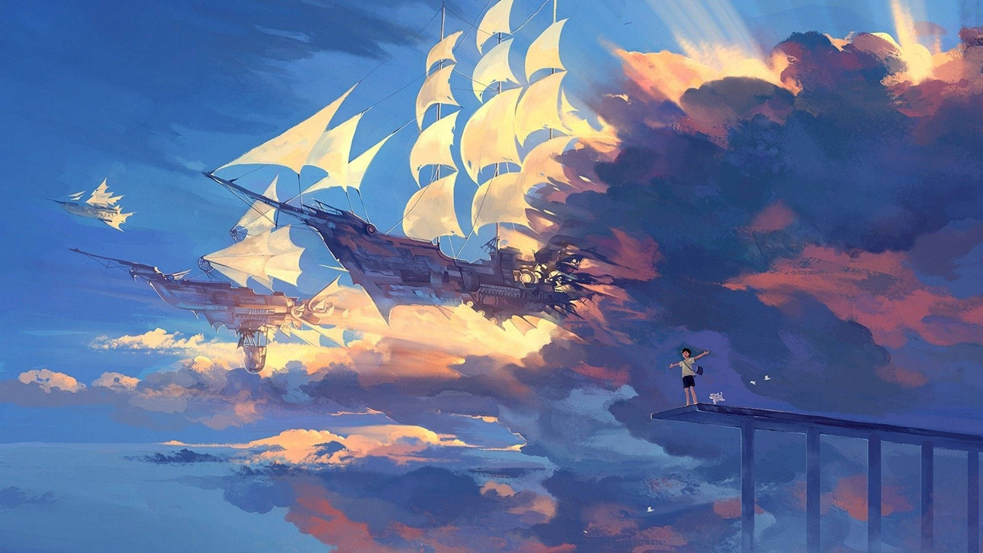 สกายชิปอนิเมะอาร์ตสวยงามสำหรับเดสก์ท็อป — อนิเมะเท่ๆ GIF วอลเปเปอร์